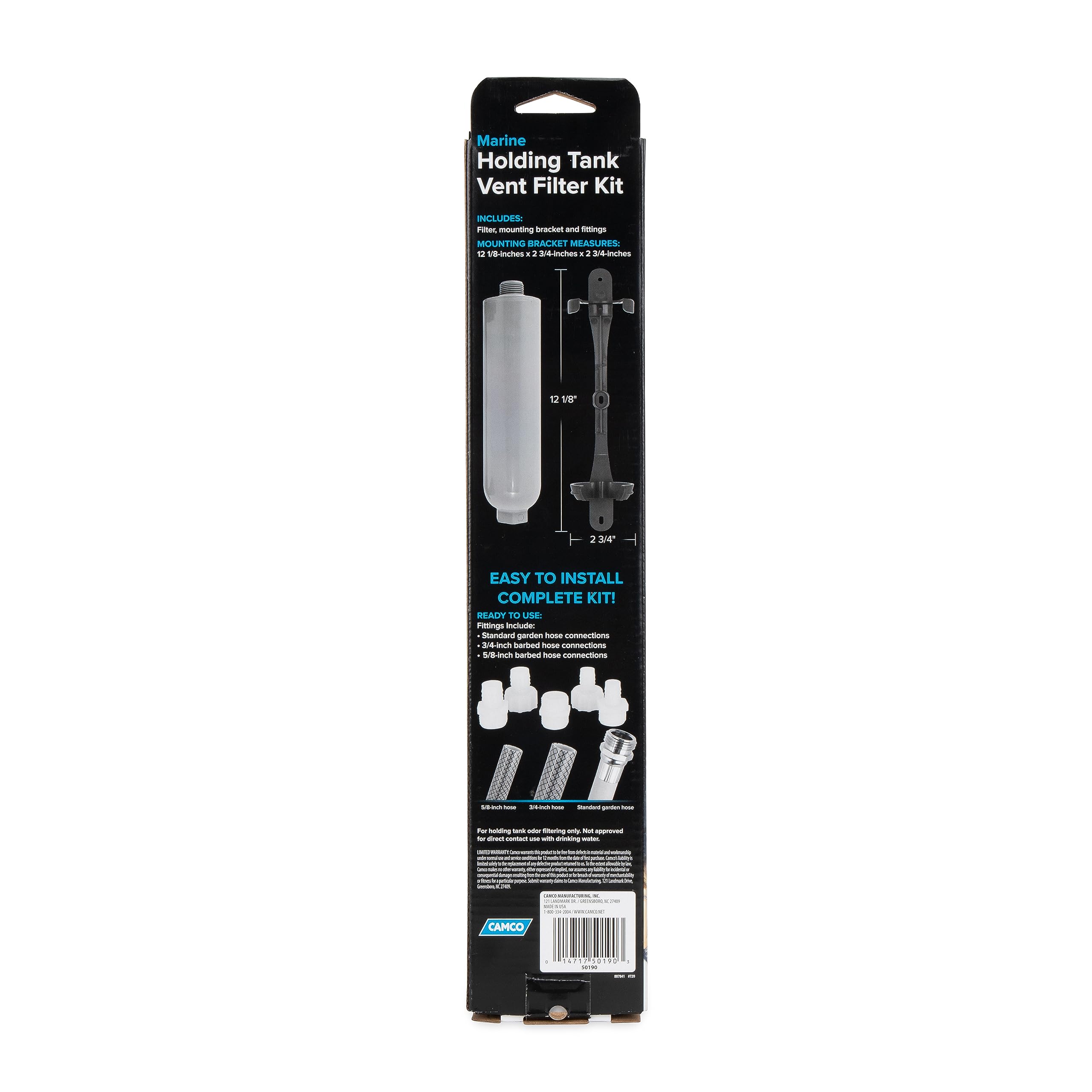 Marine Holding Tank Vent Filter Kit Camco | Easy Install | Features granular Activated Carbon (GAC) for Maximum Odor Control (50190), Gray