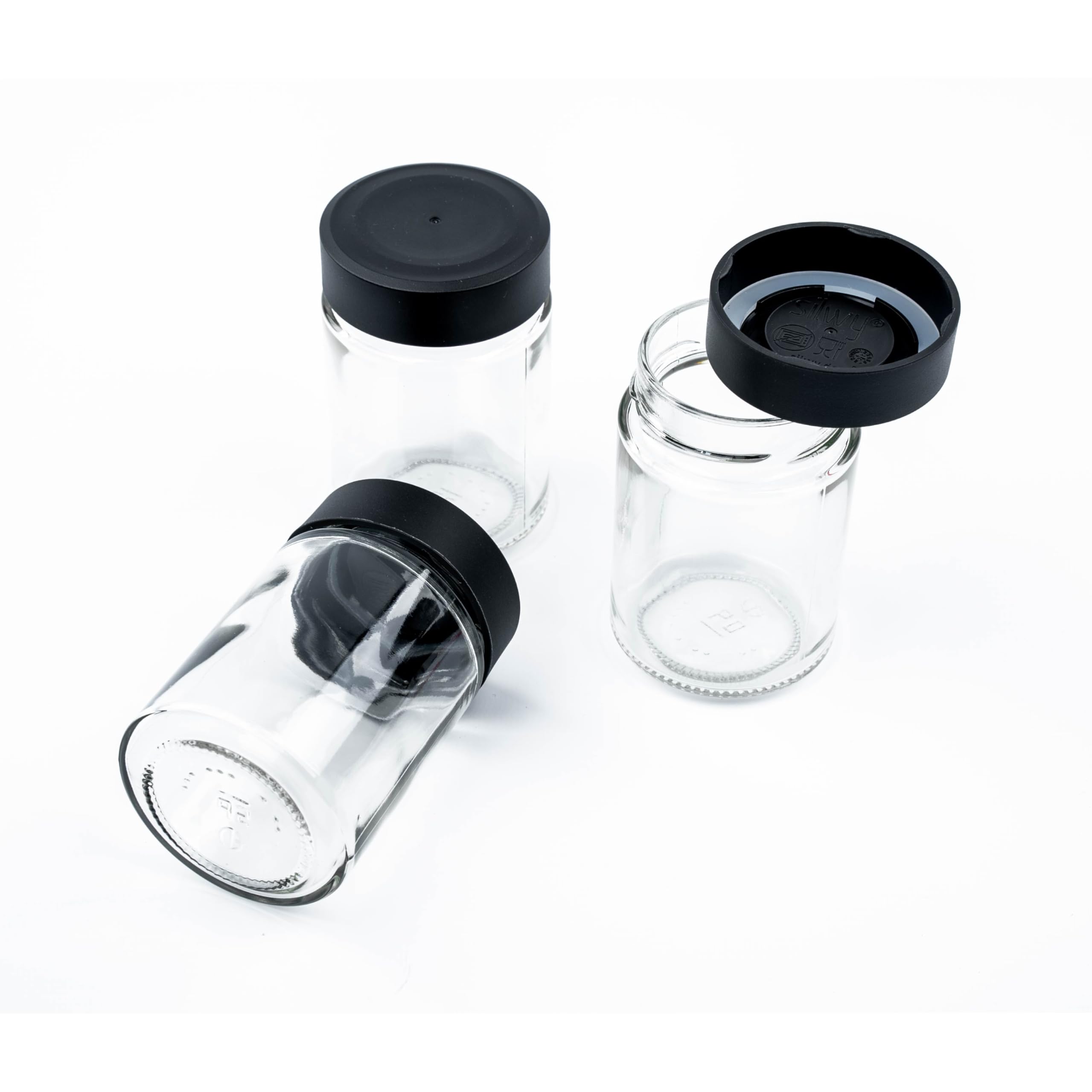 Classy silwy® Delicatessen Magnetic Glasses (Set of 3, 192 ml) with Integrated Magnets, Black Metal Strip & Space-Saving Overhead Storage