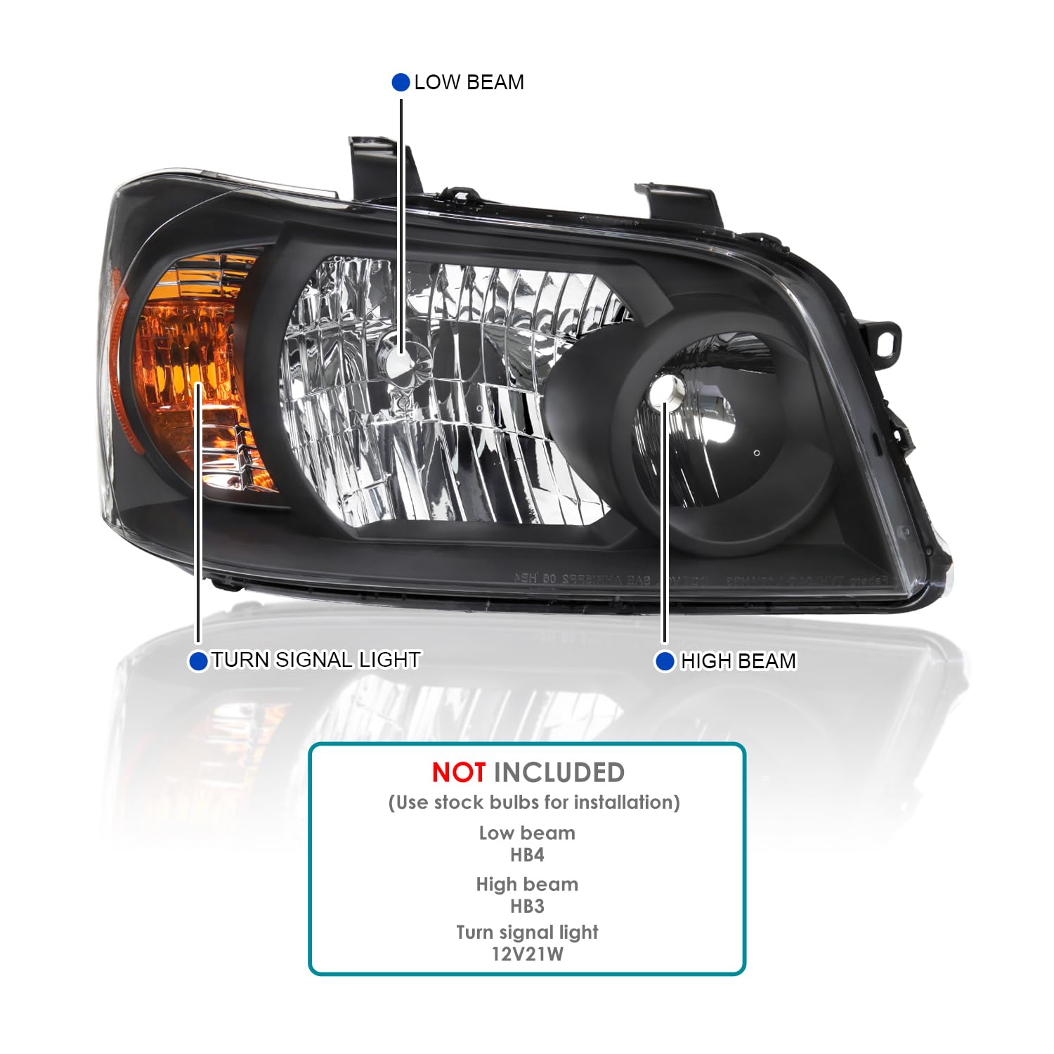 Black Headlights SPEC-D TUNING Compatible with 2004-2007 Toyota Highlander, Left + Right Head Lights Assembly