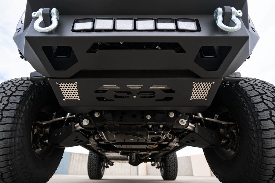 Steel Front Skid Plate DV8 Offroad for 2021-2025 Ford Bronco | Protects Front Underbody | Paintable Aluminum Inserts | Bolt-on Installation | Black Finish