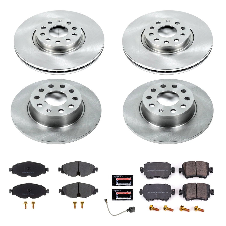 Power Stop KOE8364 Front and Rear Replacement Brake Kit-OE Brake Rotors & Ceramic Brake Pads and 1 Front Sensor Wire For VW GTI, VW Golf Alltrack, VW Passat [Model Specific]