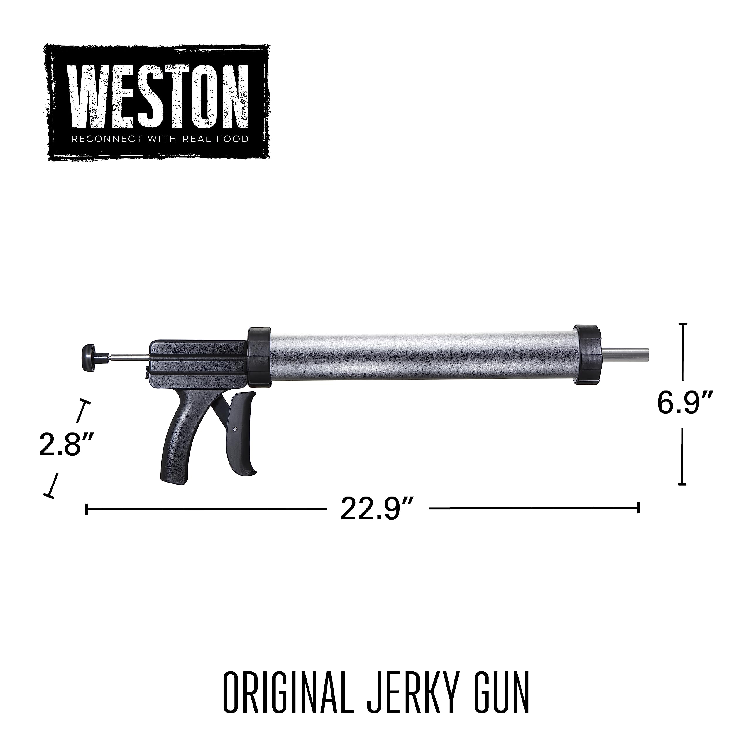 Weston Beef Jerky Original Gun Kit, Makes Flat and Round Snack Sticks, 1.5lbs Meat Capacity, With Sausage Funnel, 2 Nozzles, Stomper and Two Cleaning Brushes, Gifts for Men, Black (37-0150-W)