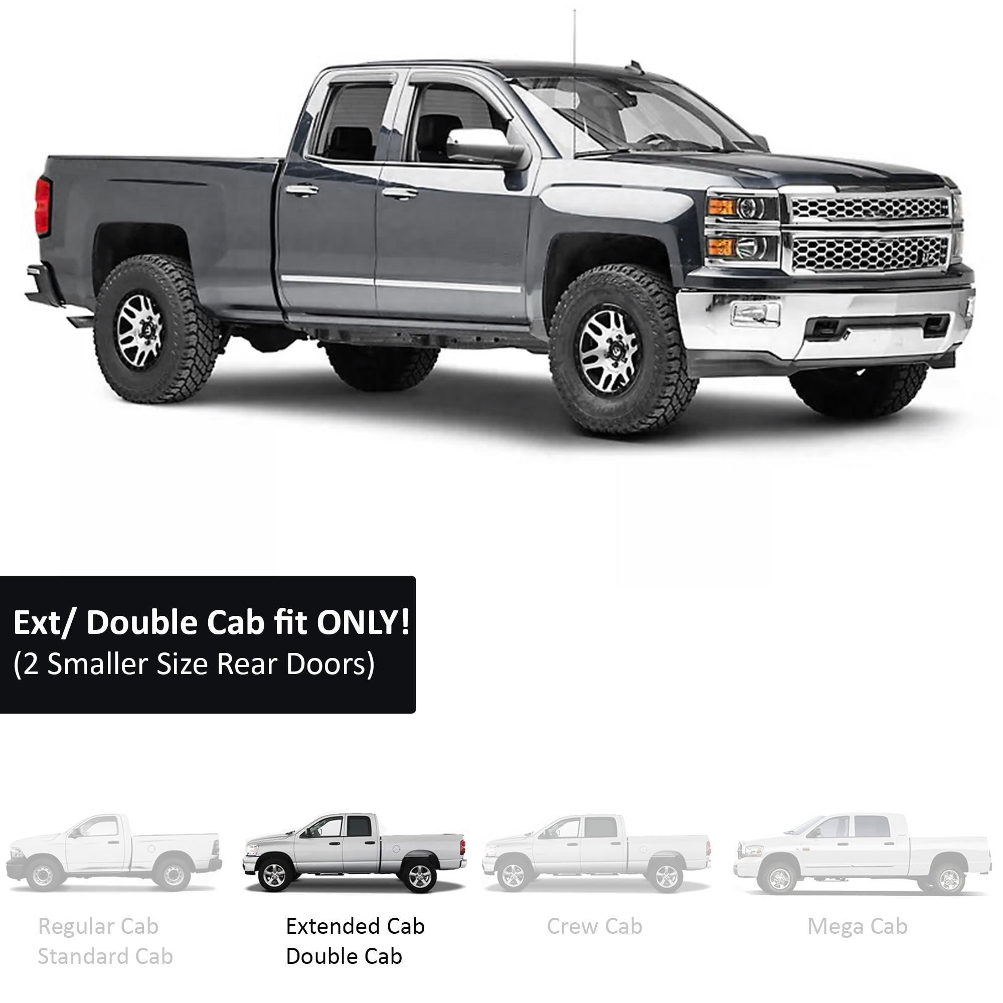 Off Road Black Horse [BHOR Tape On Rain Guards/Wind Deflectors Compatible with 2019-2024 GMC Sierra 1500 Double Cab|2019-2024 Chevrolet Silverado 1500 Double Cab Smoke 4 PCs - 140442