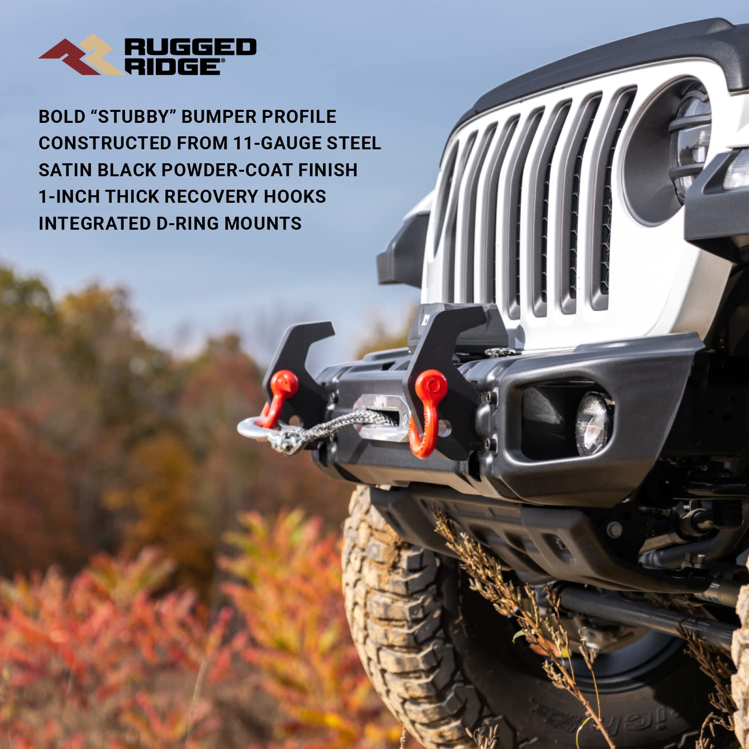 Arcus Rugged Ridge Bumper, Front for Jeep Wrangler/Gladiator | Stubby, Steel, Black | 11549.04 | Fits 2018-2025 Jeep Wrangler JL; 2020-2025 Jeep Gladiator JT
