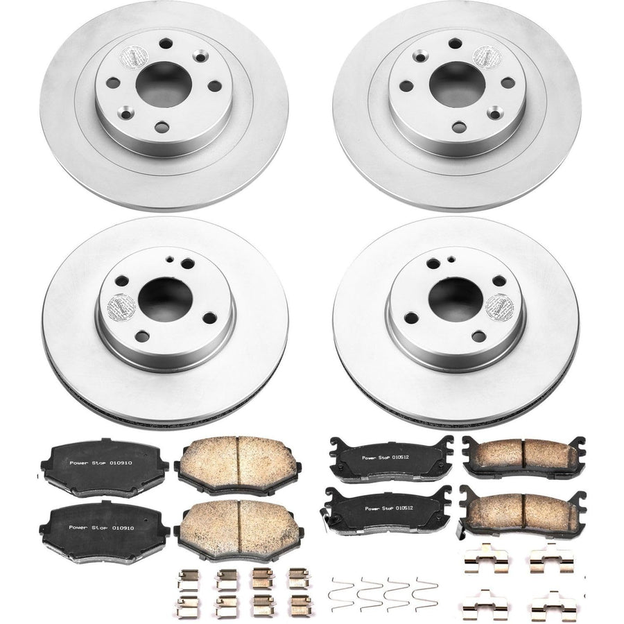 Power Stop Coated Brake Rotor CRK794 and Ceramic Brake Pads- Front & Rear For Mazda Miata 1994-1997, Mazda Miata 1999-2005 [Model Specific]