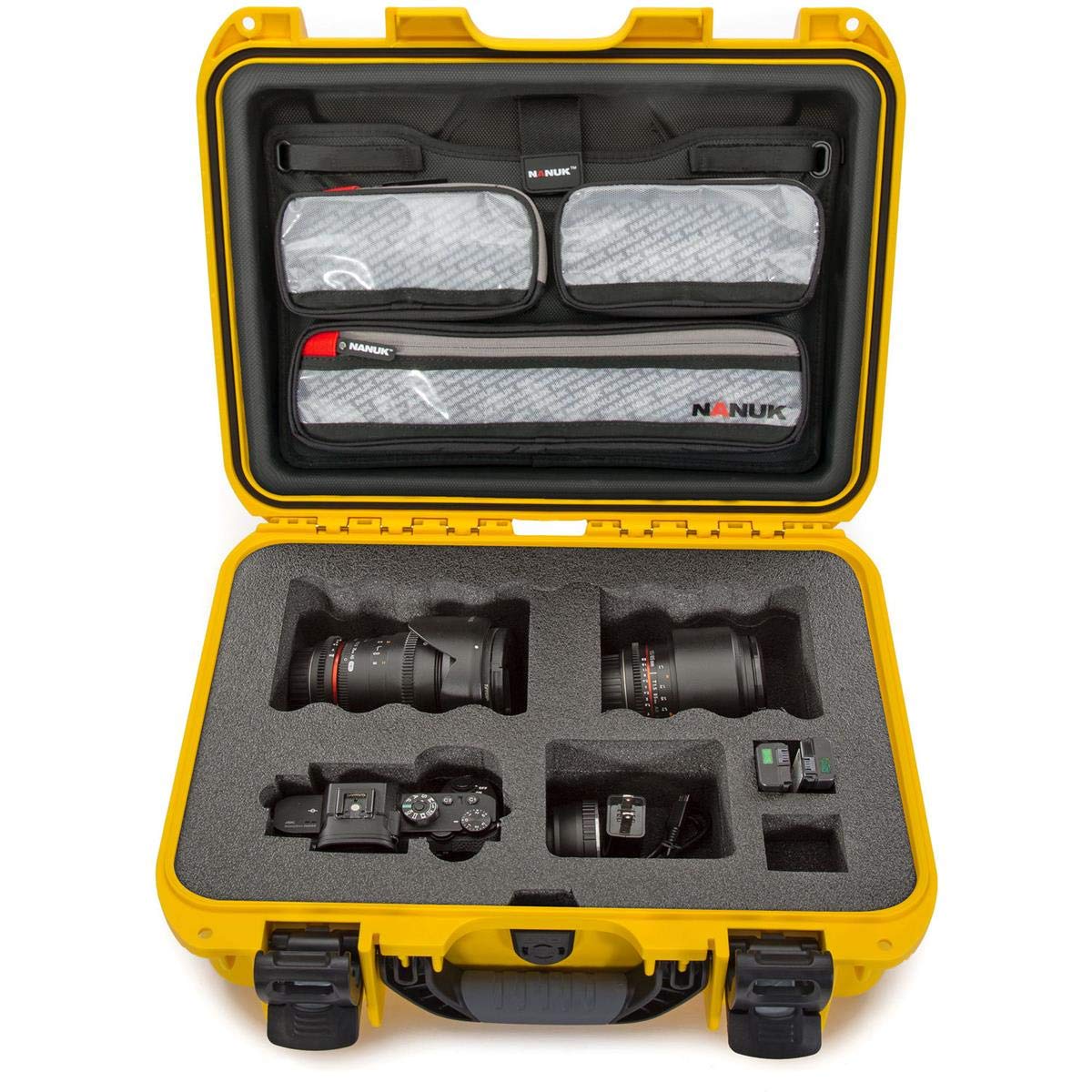 Waterproof Nanuk 920 Hard Case with Lid Organizer for Sony a7R Size Camera - Yellow