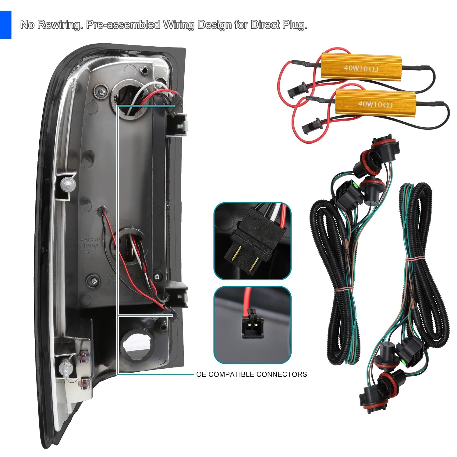 Smoke LED Tail Lights SPEC-D TUNING Compatible with 2007-2013 Chevy Silverado 1500 2500 3500, Left + Right Pair Assembly