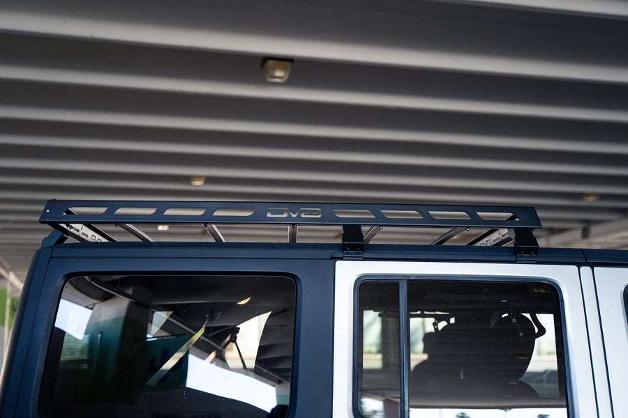 Half-Length DV8 Offroad Roof Rack Compatible with 2007-2018 Jeep Wrangler JK 4-Door | Bolt-On Installation | Multiple Tie Down Points | 200 lb Capacity | Multiple Accessories