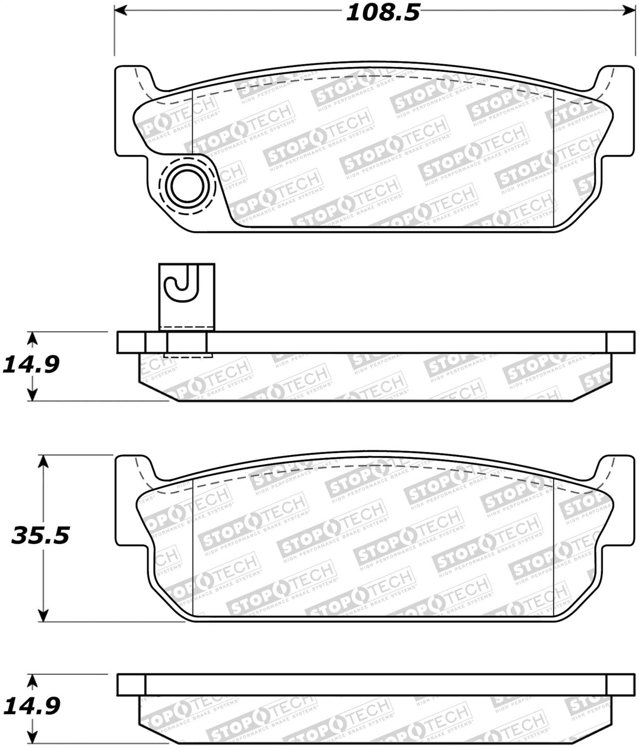 Rear StopTech 308.04810 Brake Pads with Shims and Hardware Street