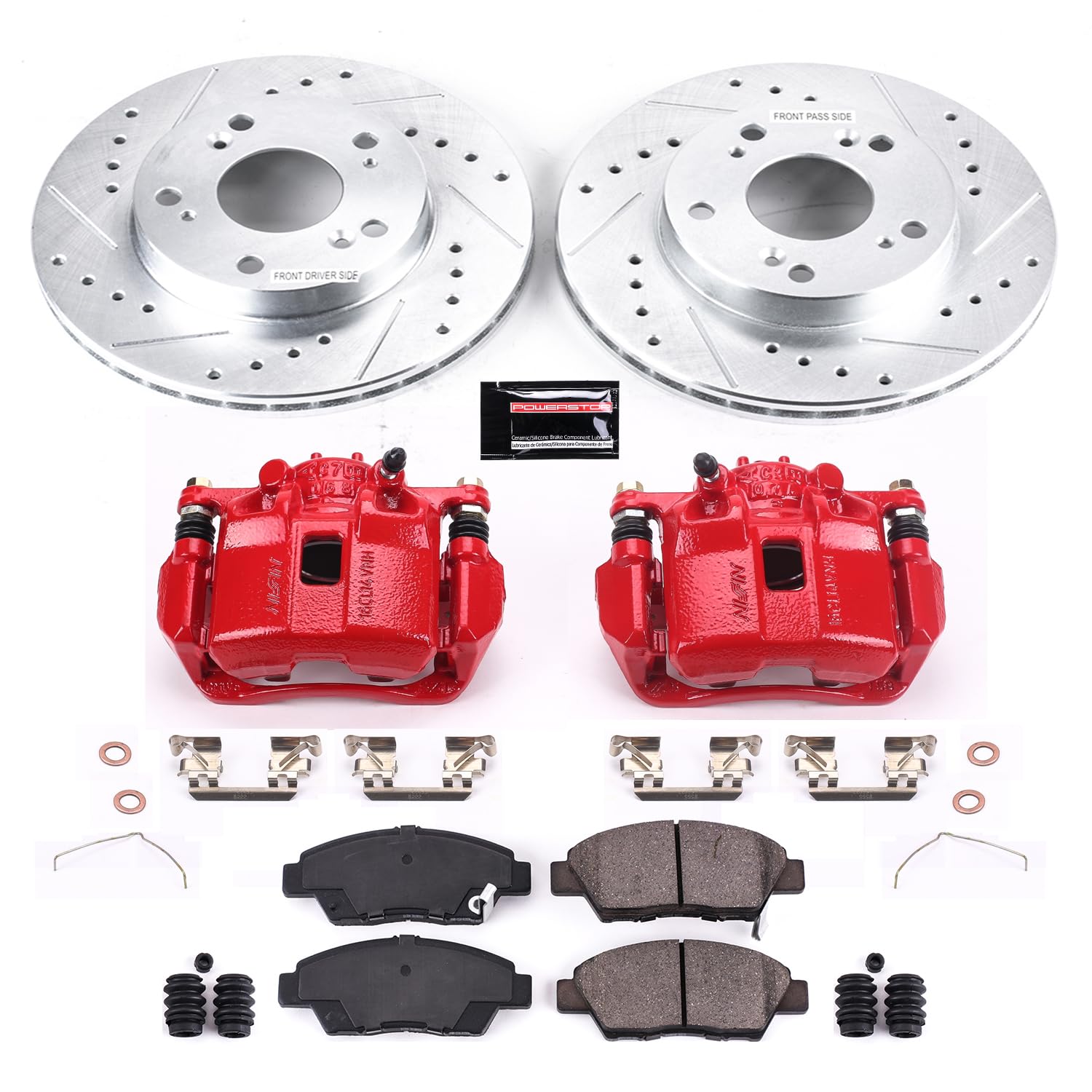 Power Stop Z23 KC5400 Evolution Sport Front Caliper Brake Kit- Brake Rotor, Carbon-Fiber Ceramic Brake Pads and Brake Caliper For Honda CR-Z 2011-2015 [Model Specific]