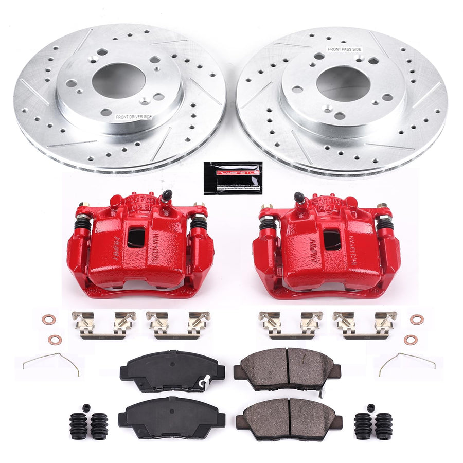 Power Stop Z23 KC5400 Evolution Sport Front Caliper Brake Kit- Brake Rotor, Carbon-Fiber Ceramic Brake Pads and Brake Caliper For Honda CR-Z 2011-2015 [Model Specific]