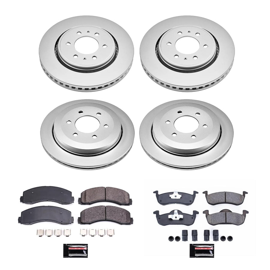 Power Stop CRK5577 Brake Rotor & Coated Ceramic Brake Pads- front & rear For Ford Expedition 2010-2017, Lincoln Navigator 2010-2017 [Model Specific]