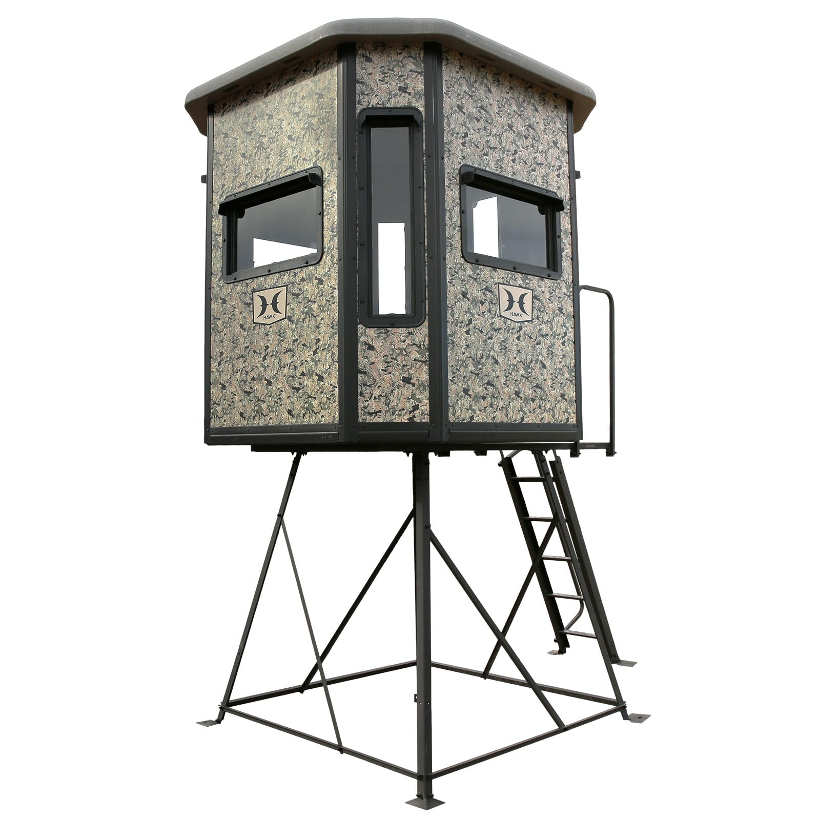Hawk 6.55' W x 6.5' D x 6.5' T Office Hunting Assembled Insulated Steel Box Blind | Floor with Rubber Pad and Multiple One-Hand-Operable Windows | Blind w/ 5ft Elite Tower