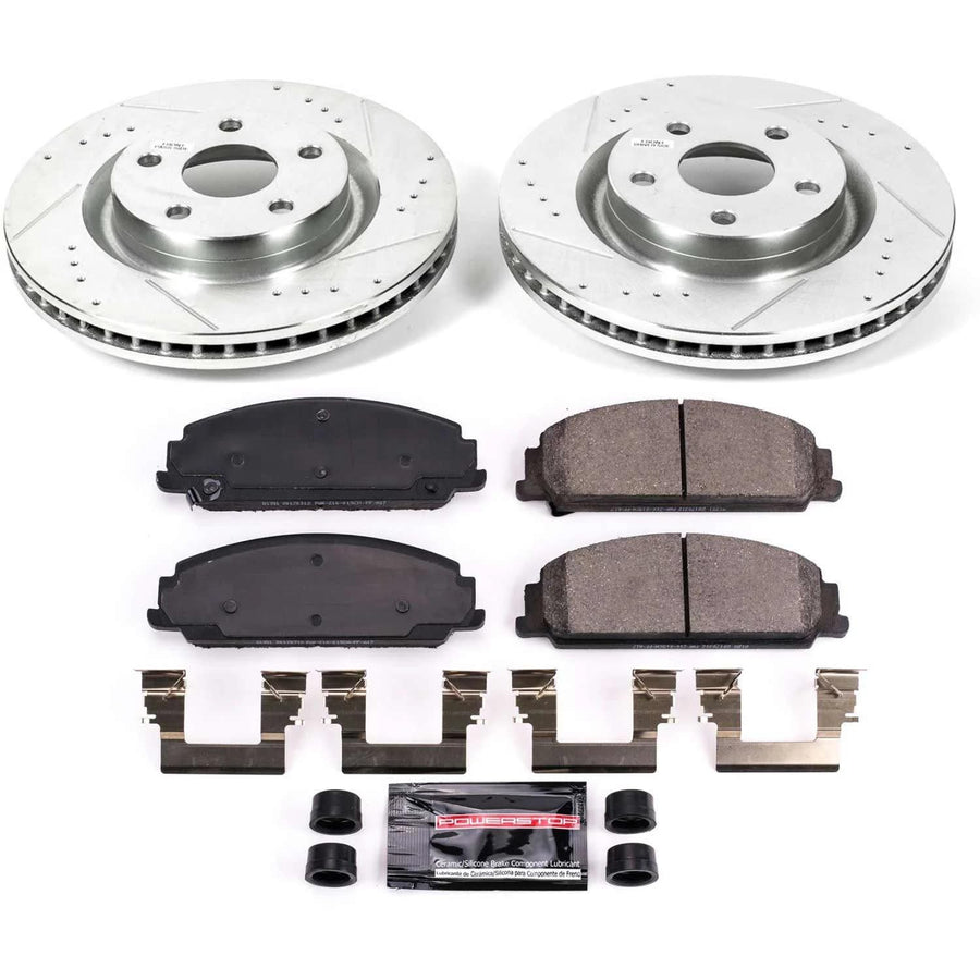 Power Stop K5529 Z23 Carbon Fiber Brake Pads with Drilled & Slotted Brake Rotors Kit For Pontiac G8 2008-2009 [Model Specific]