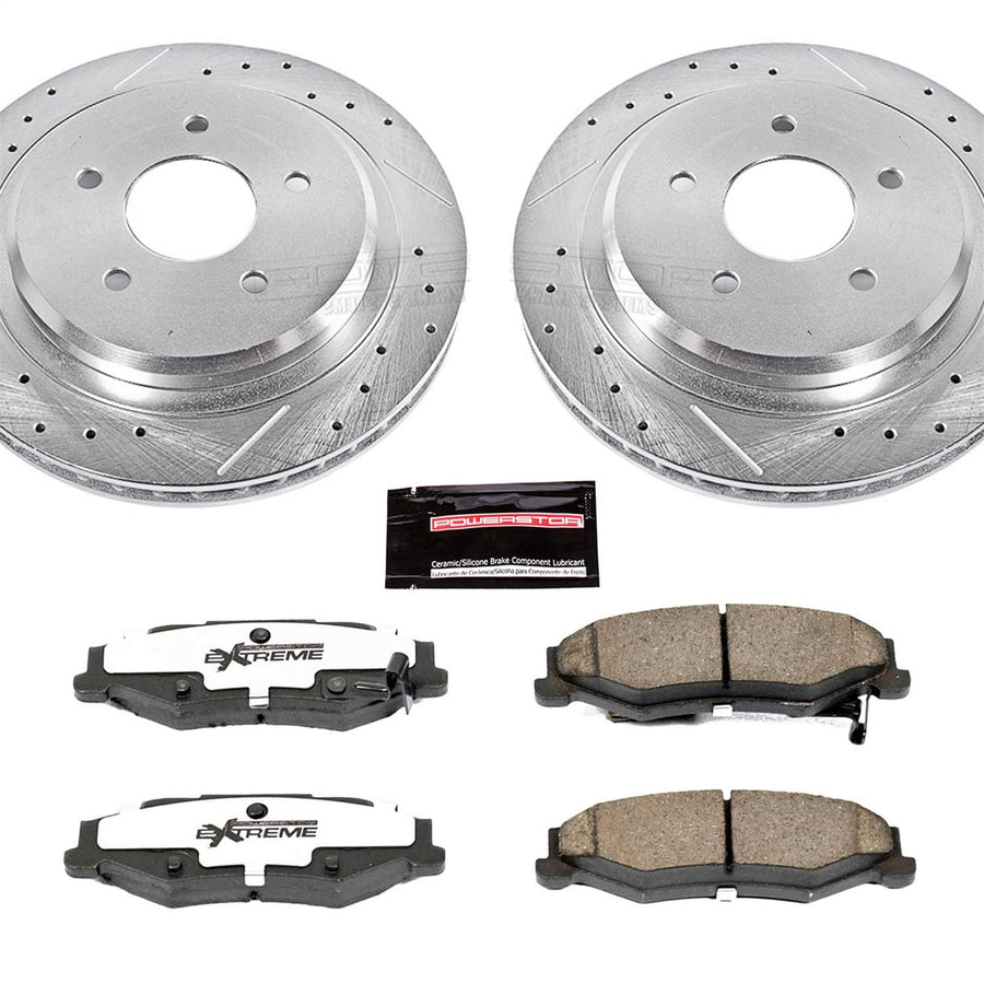 Power Stop K1563-26 Z26 Carbon Fiber Brake Pads Rear with Drilled & Slotted Brake Rotors Kit For Cadillac XLR 2004-2009, Chevrolet Corvette 1997-2013 [Model Specific]