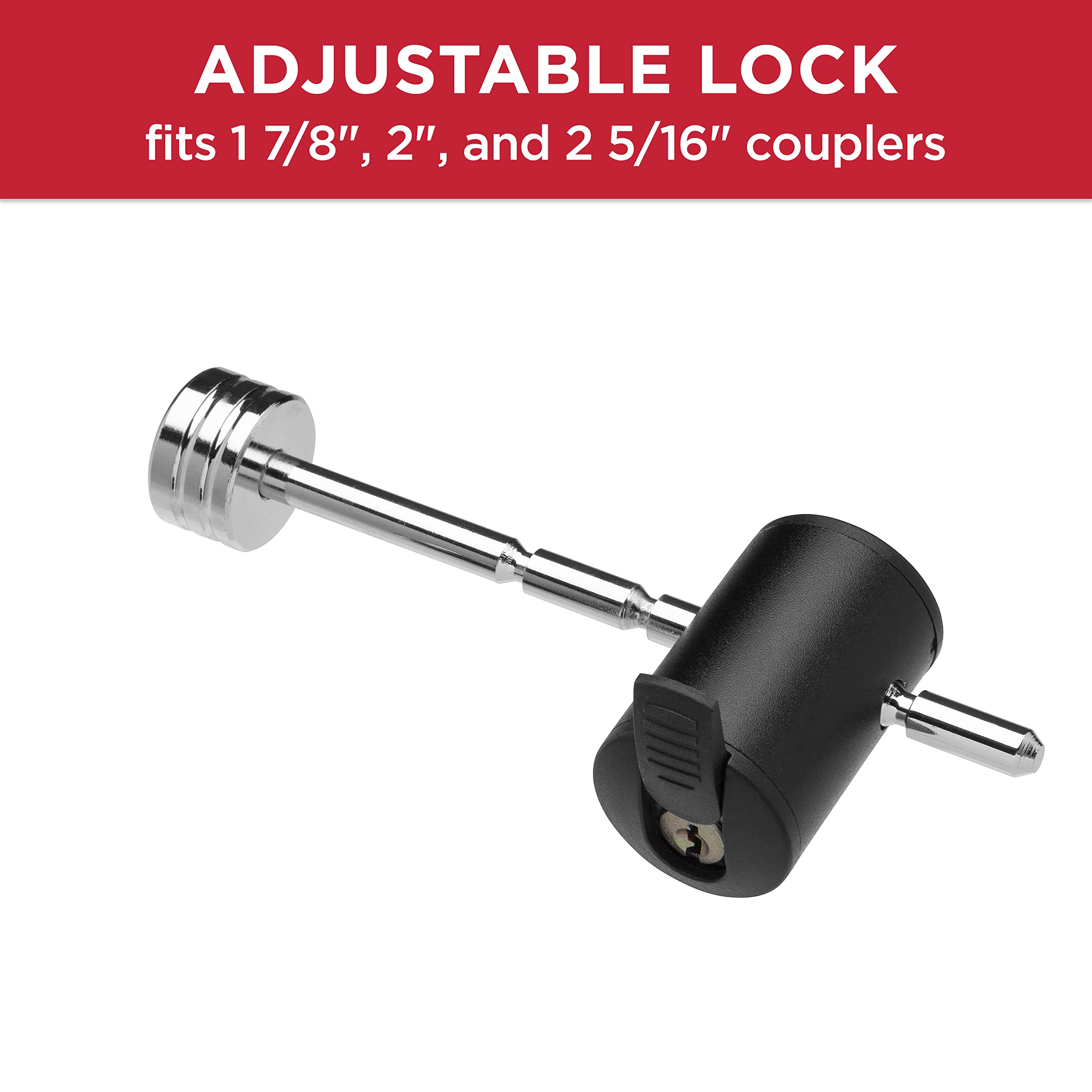 Chrome TOWSMART Adjustable Right Angle Trailer Coupler Lock, 1/4 in. Diameter Pin, 1 in. to 3 in. Span