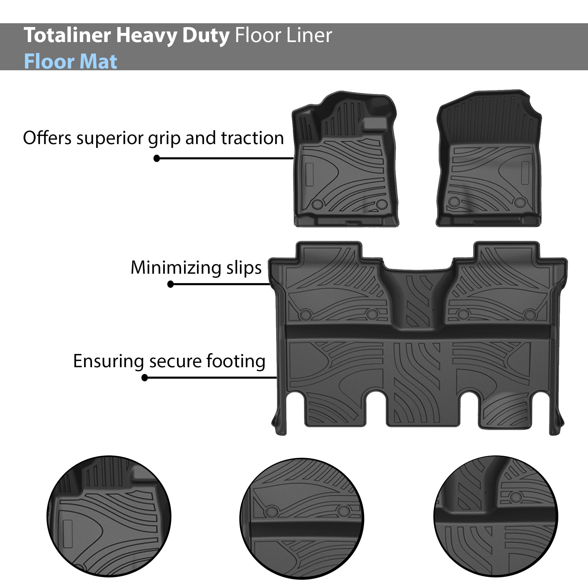 TOTALINER Black Horse Heavy Duty Floor Mat Anti-Skid Black 1.37'' Thickness Compatible with 2015-2020 Toyota Tundra Crew Cab-FMTTU15