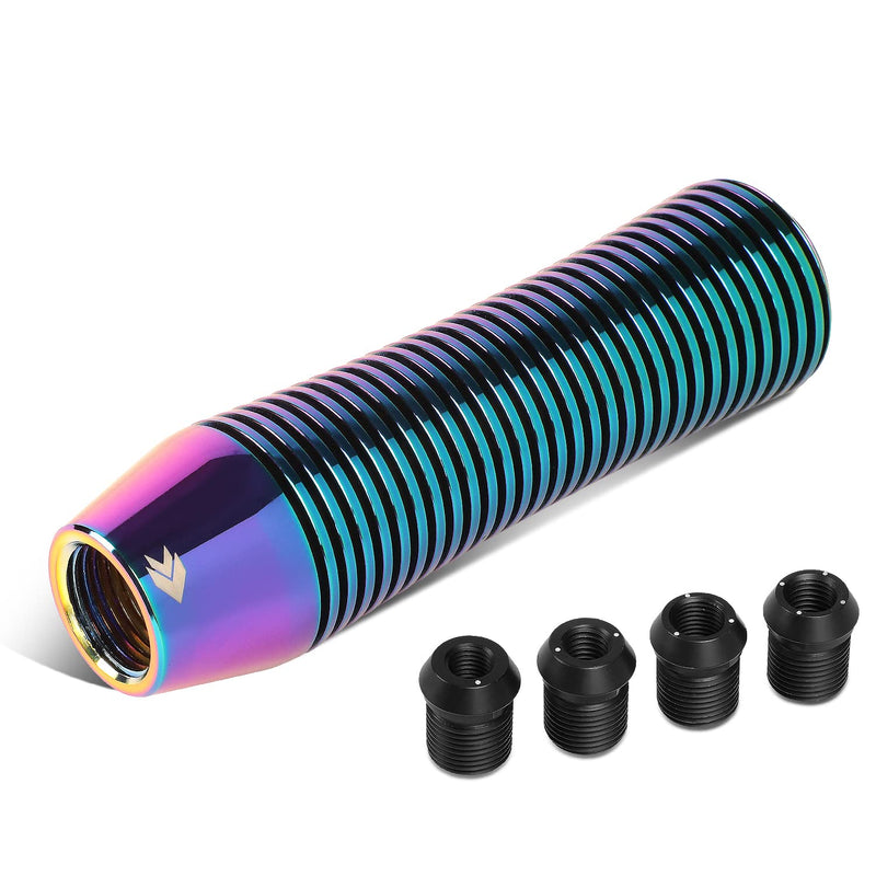 NRG Innovations Universal Aluminum SK-700MC Shift Knob with Thread Adapters, Heatsink Style Short Curvy Cylinder Lever, Neochrome