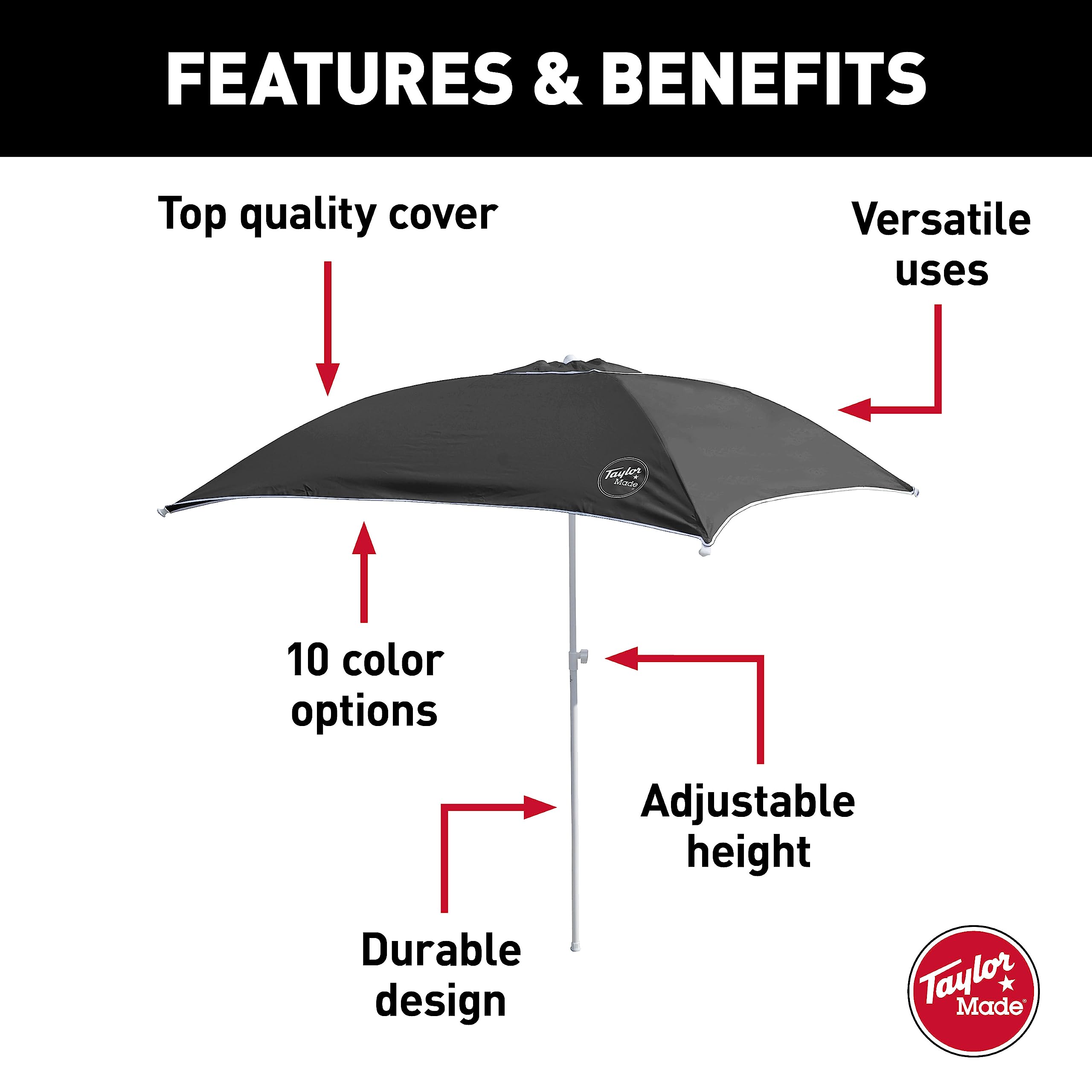 Anchorshade III Boat Shade, Taylor Made, Black, 6' x 6', Adjustable Aluminum Pole to 8 Feet, UV-Treated Fade-Resistant Nylon, Market-Style Top, Carrying Case, Fits Most Boats and Benches – 22049