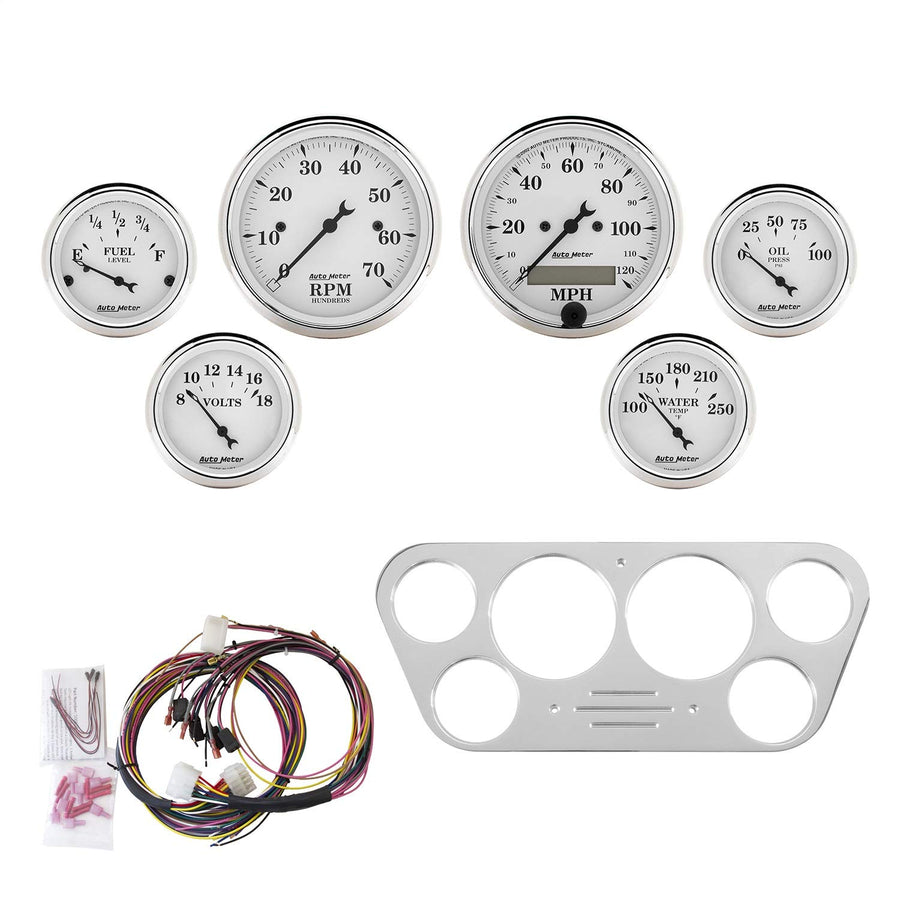Gauge Kit AutoMeter 7048-OTW, 6 Pc, Ford Truck 53-55, Tach/Mph/Fuel/Oilp/Wtmp/Volt, OTW