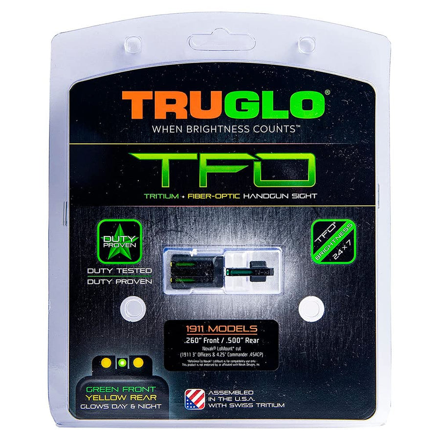 TFO TRUGLO Handgun Sight Set - Fits Novak LoMount Cut .260/.500 (Yellow/Green)