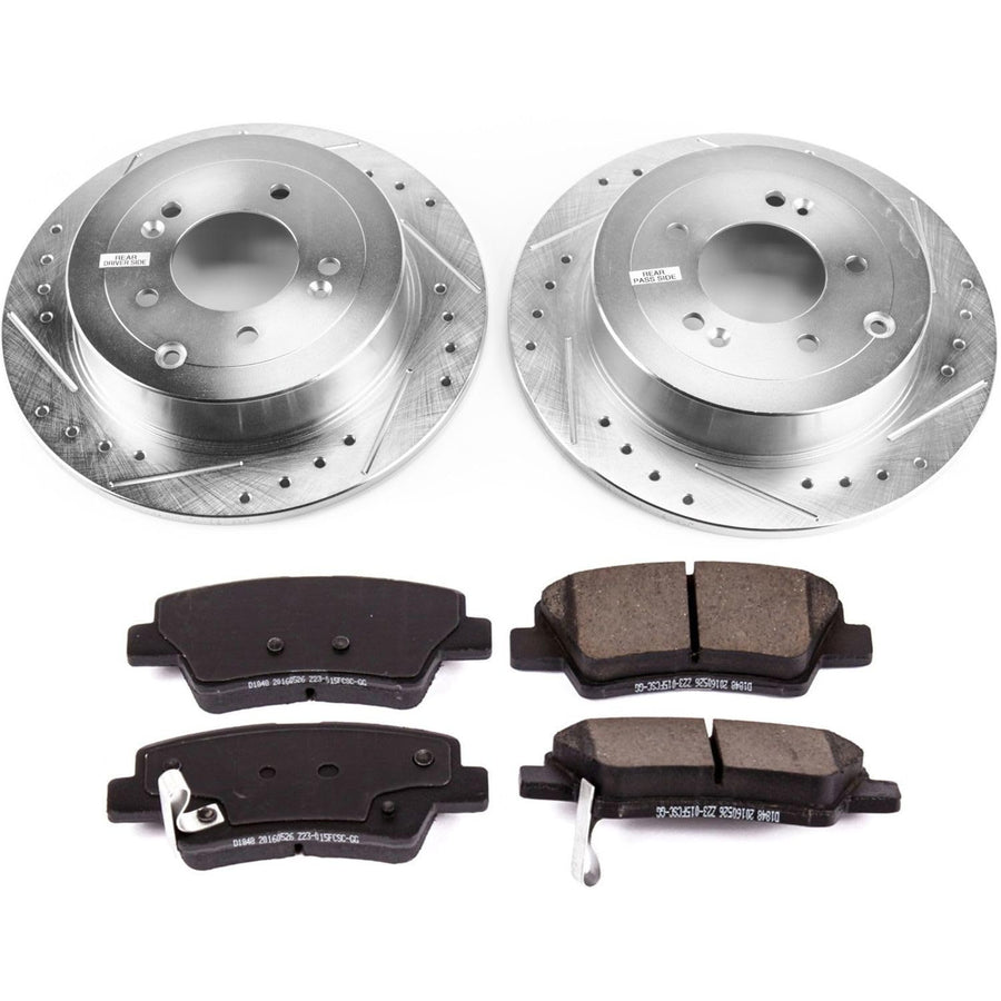 Power Stop K7729 Rear Brake Pads Z23 Carbon Fiber with Drilled & Slotted Brake Rotors Kit For Hyundai Tucson 2016-2018, Kia Sportage 2017-2022 [Model Specific]