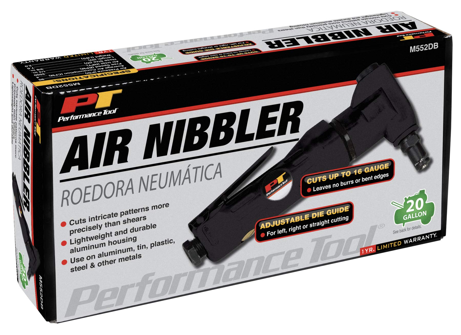 Air Nibbler Performance Tool M552DB - Pneumatic Metal Cutting Tool for Sheet Metal, Steel, Aluminum, Plastic, Copper and more
