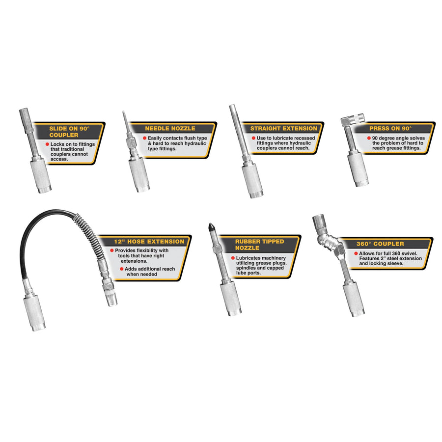 W50049 Performance Tool Cordless Grease Gun Accessories, 7-Piece