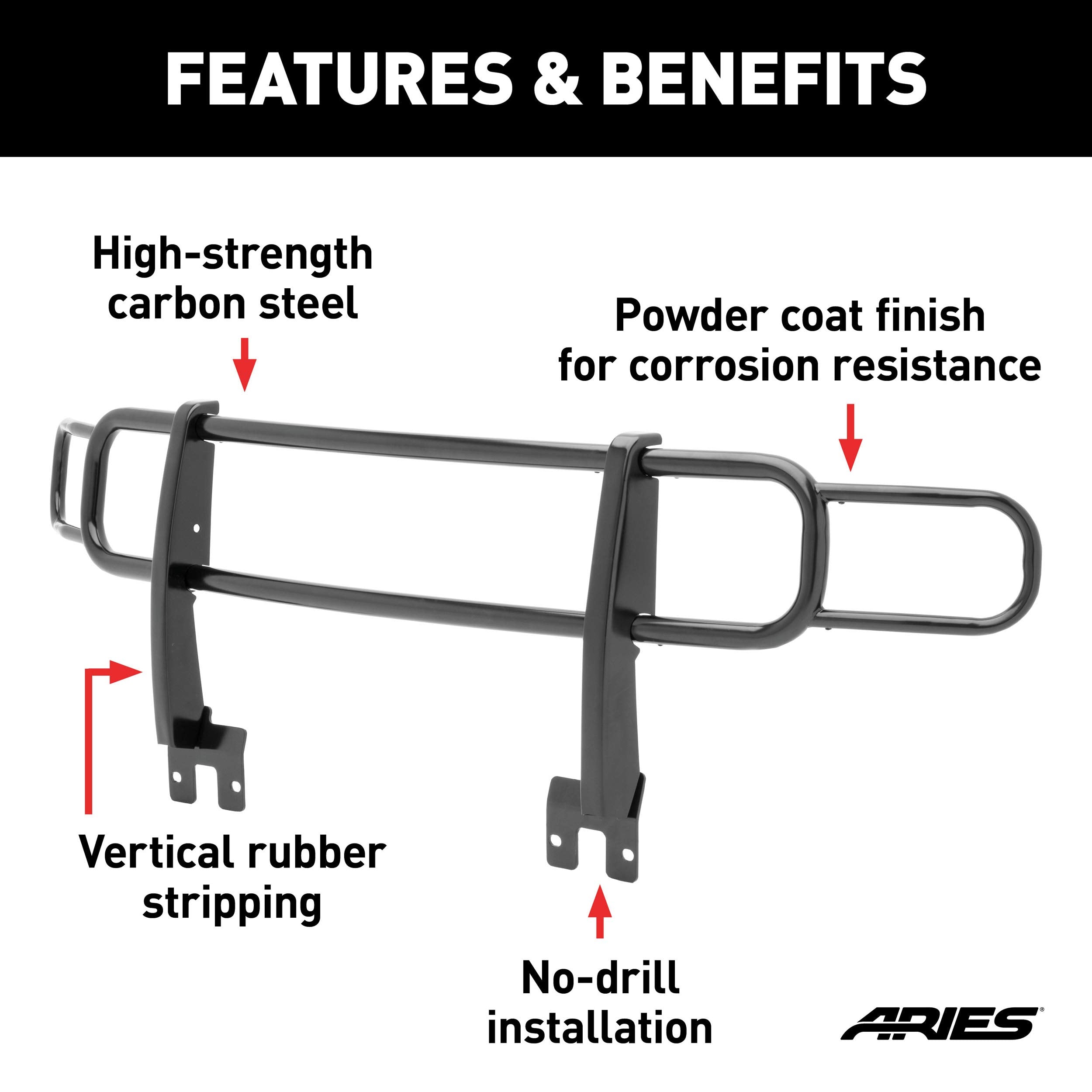 Black Steel ARIES Grille Guard, No-Drill, Select Hummer H3, H3T 4078