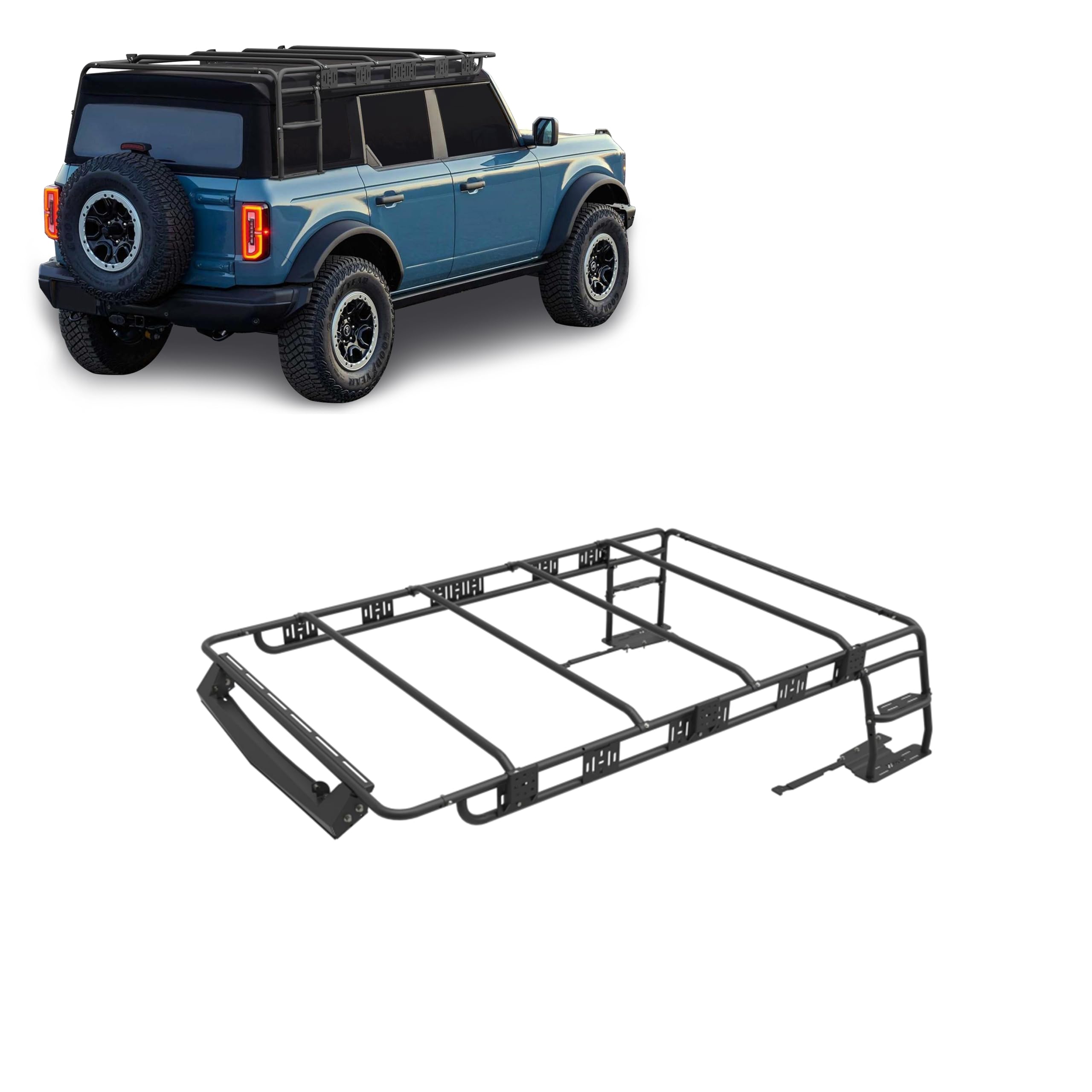 Black Horse Aluminum Traveler Roof Mounted Cargo Basket Rack (4 Door) Black Compatible with 2021-2024 Ford Bronco-TRRFB21