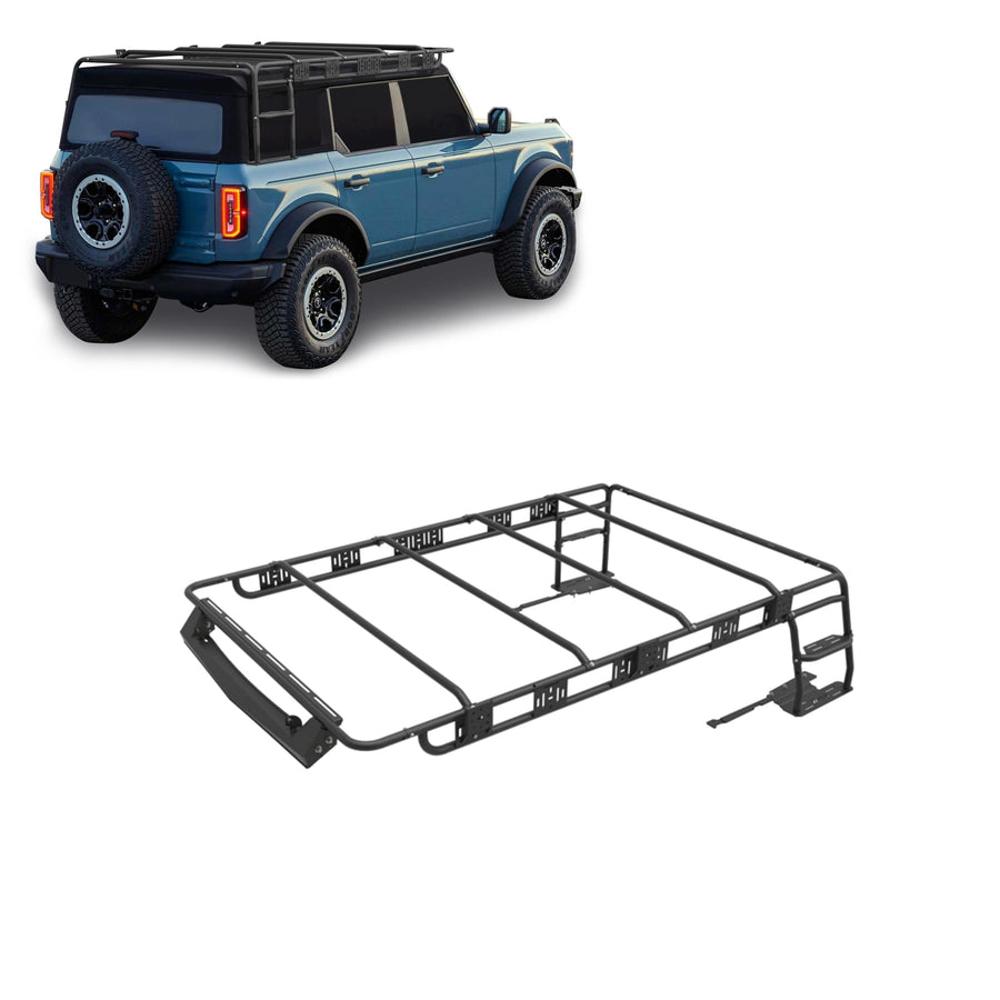 Black Horse Aluminum Traveler Roof Mounted Cargo Basket Rack (4 Door) Black Compatible with 2021-2024 Ford Bronco-TRRFB21
