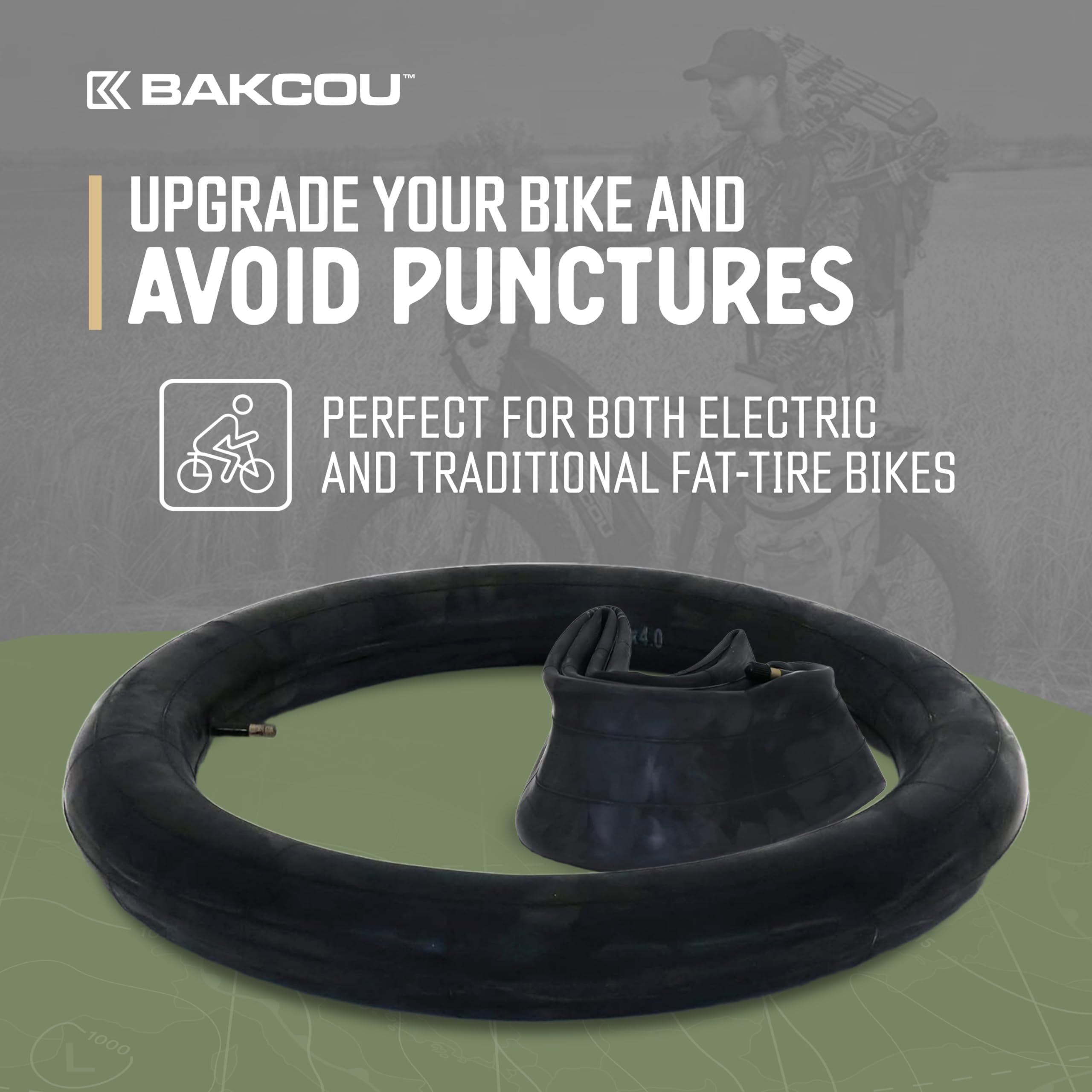 24x4 Bakcou Heavy-Duty Fat Tire Tube - Military-Grade Butyl Rubber, Schrader Valve, 3.5mm Thickness - Compatible with Electric & Mountain Bikes
