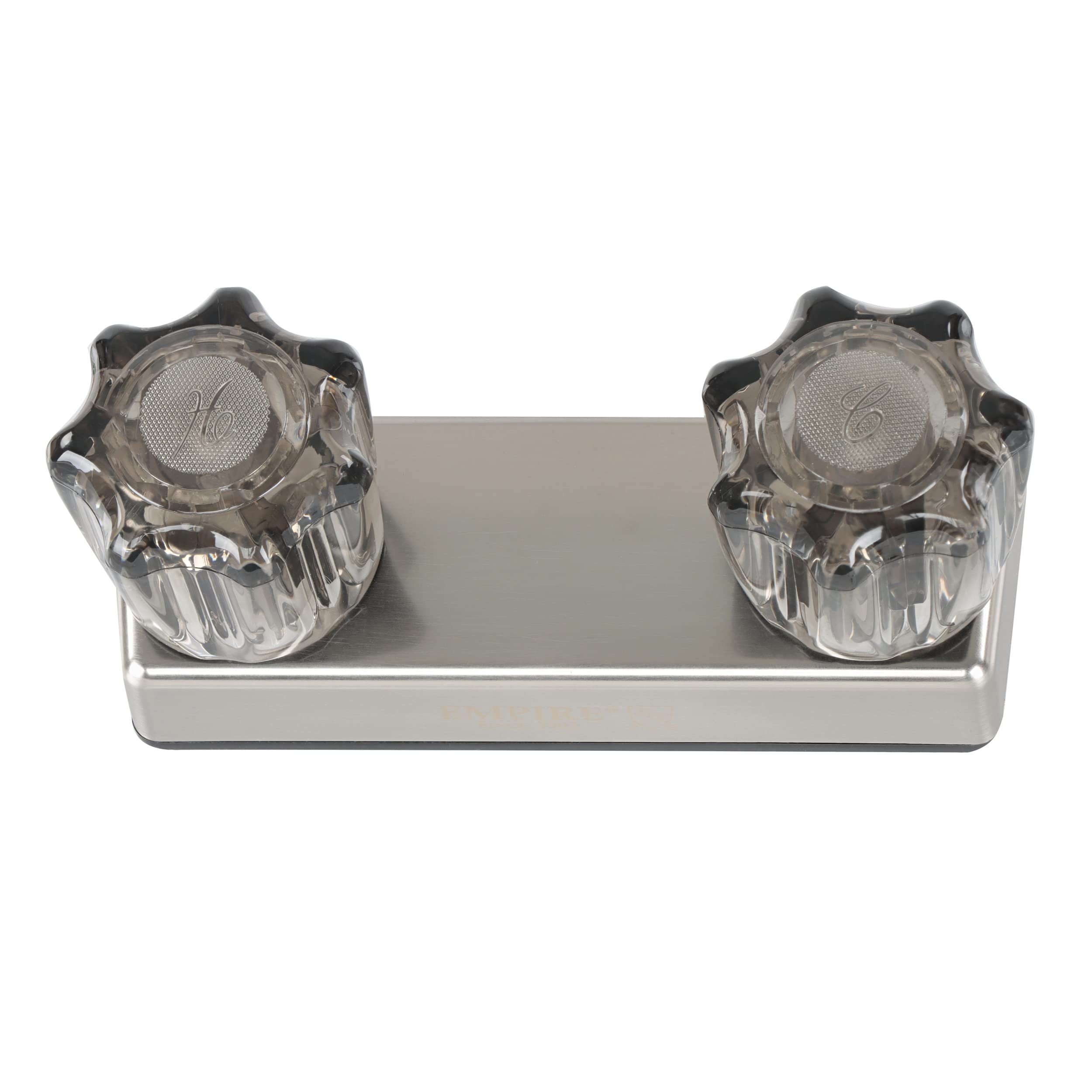 Exterior RV Shower Valve Empire Faucets - 4in Nickel Camper Outdoor Shower Valve with Crystal Knobs and Vacuum Breaker