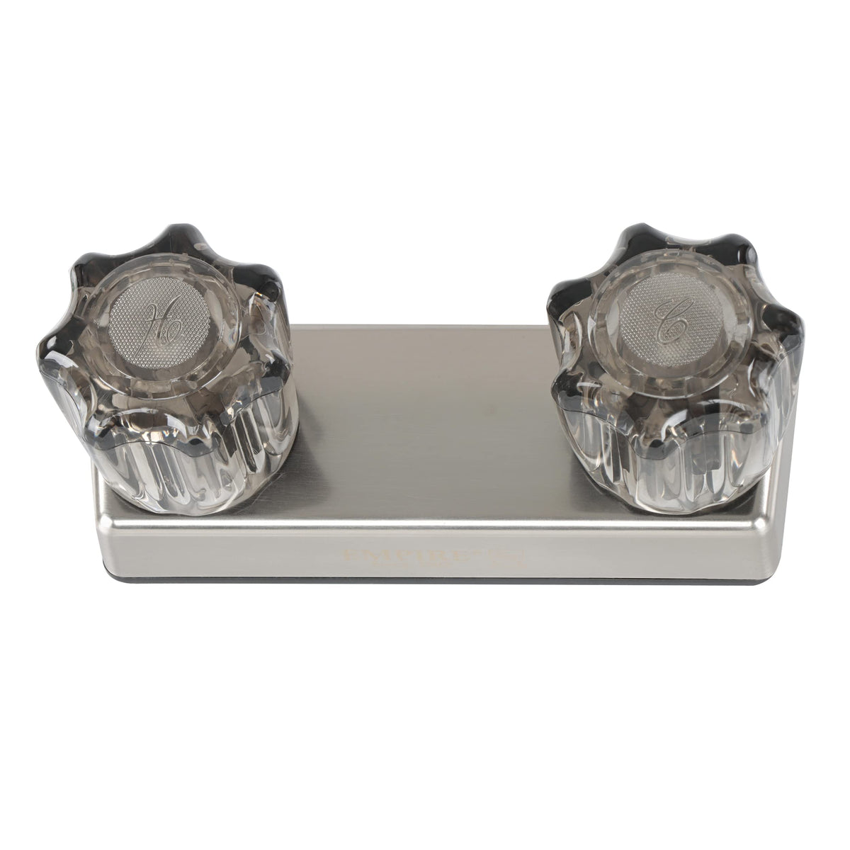 Exterior RV Shower Valve Empire Faucets - 4in Nickel Camper Outdoor Shower Valve with Crystal Knobs and Vacuum Breaker
