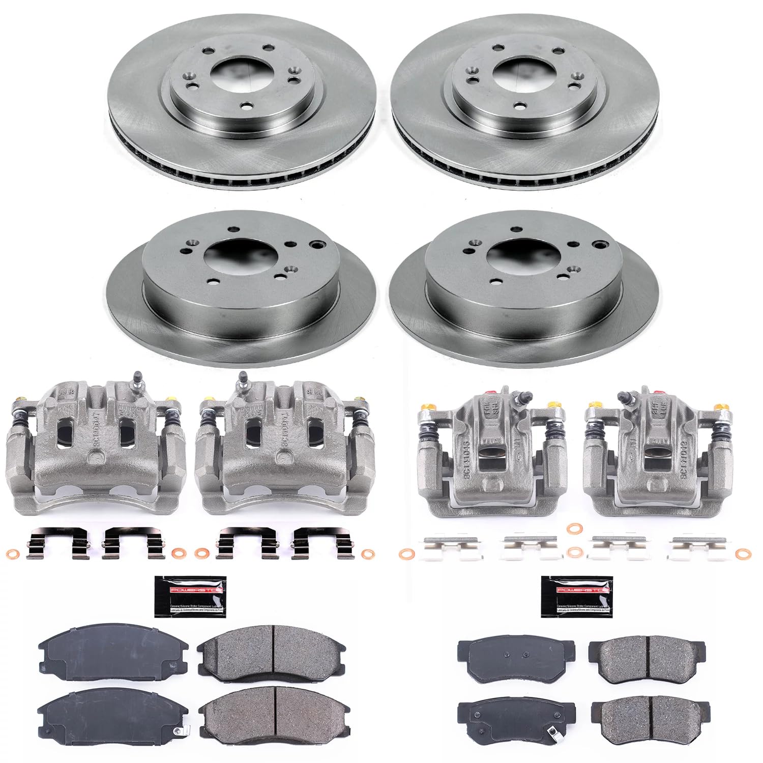 Power Stop KCOE4446 Front and Rear Brake Kit-Drilled/Slotted Rotors, Ceramic Brake Pads & Calipers Stock Replacement For Hyundai Santa Fe 2001-2006 [Model Specific]