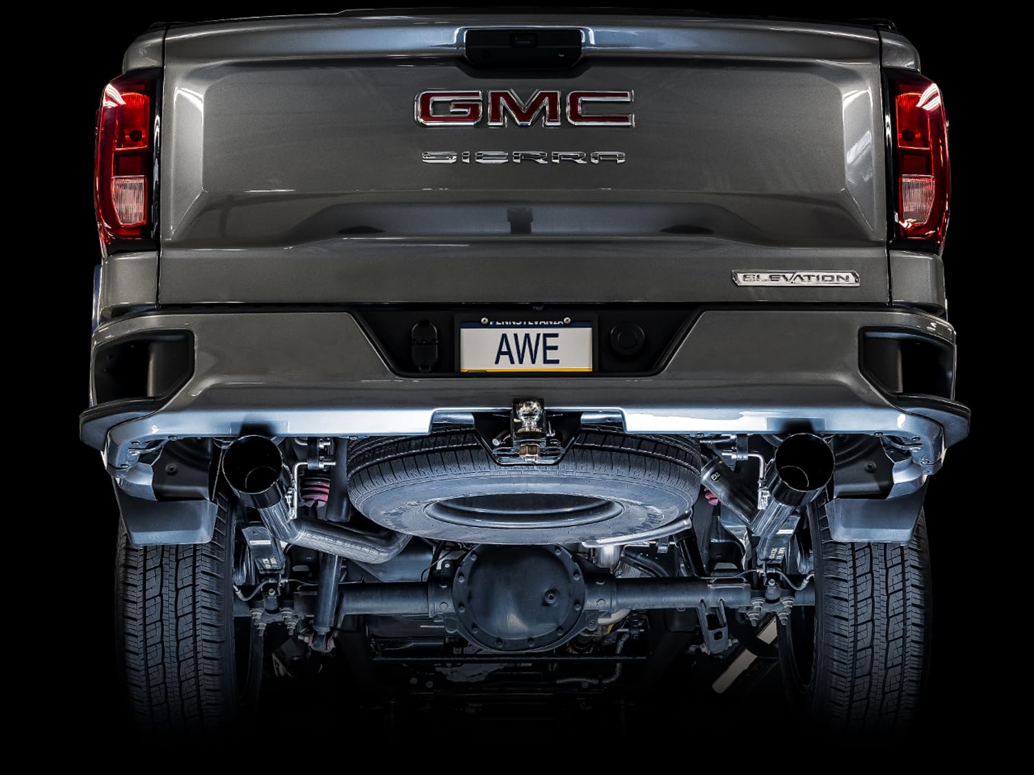 4th Gen GM 1500 AWE Tuning 5.3L 0FG Catback Split Rear Exit (Flat Bumper) - Quad Diamond Tips - 3015-33206