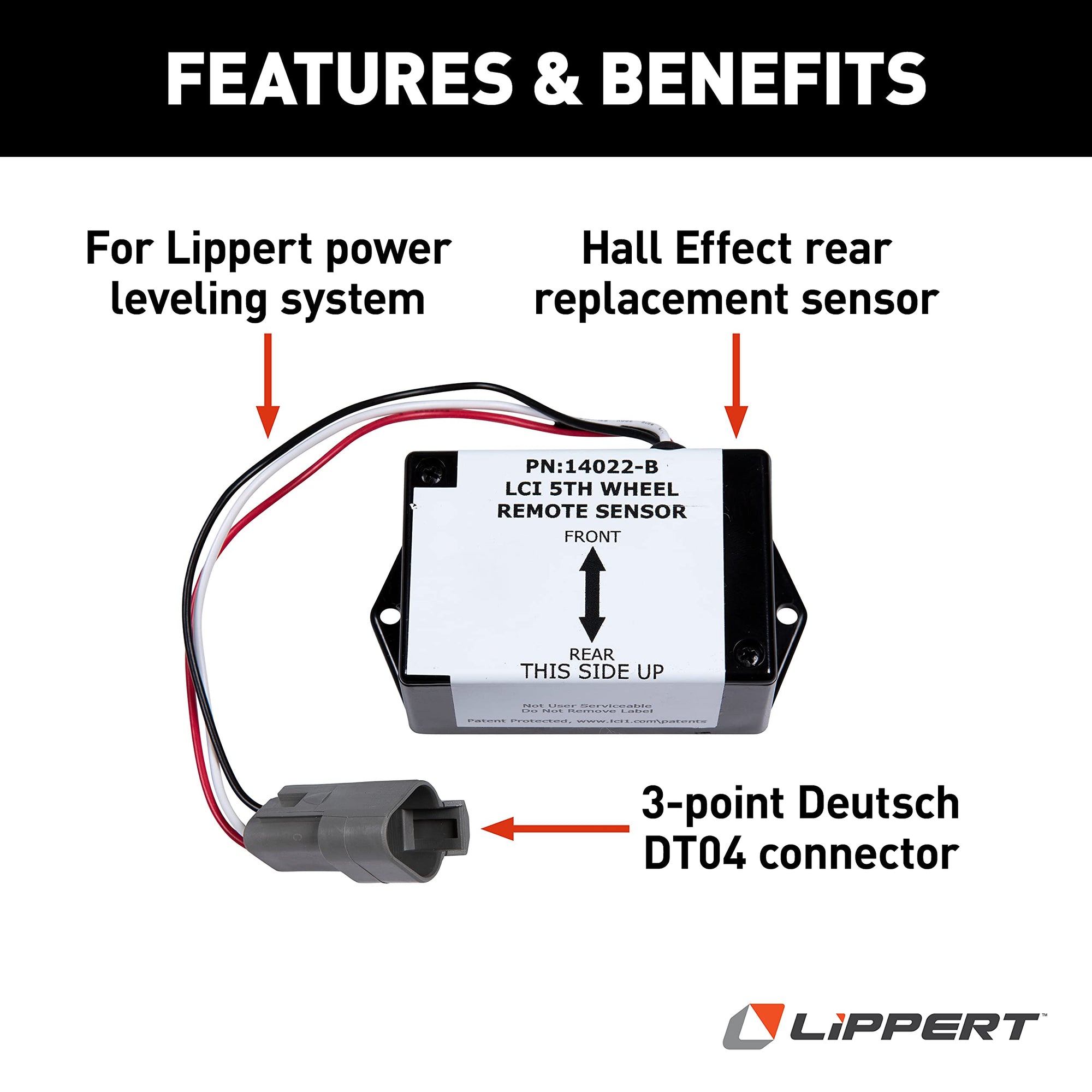 Hall Effect Lippert Ground Control 3.0 Replacement Auto-Level Remote Rear Sensor for Electric Leveling System on 5th Wheel RVs, 3-Point Deutsch DT04 Connector - 232201