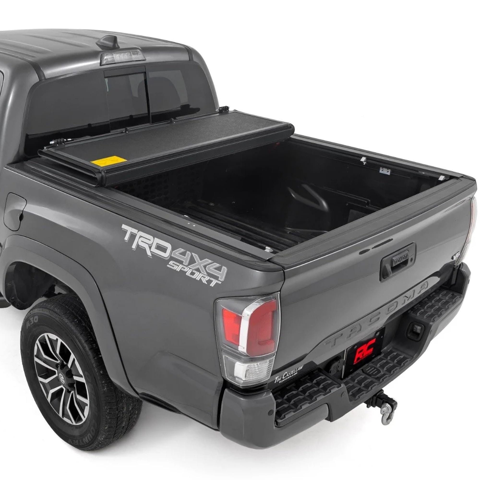 Low-Profile Rough Country Hard Tri-Fold Tonneau Cover for Toyota Tacoma (2016–2023) - Aluminum Truck Bed Cover, Fits 6' Bed (72.5")
