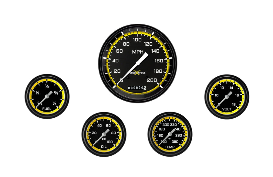 AX354YBLF Classic Instruments Autocross Yellow 2 5/8" Full Sweep 5 Gauge Set - GM