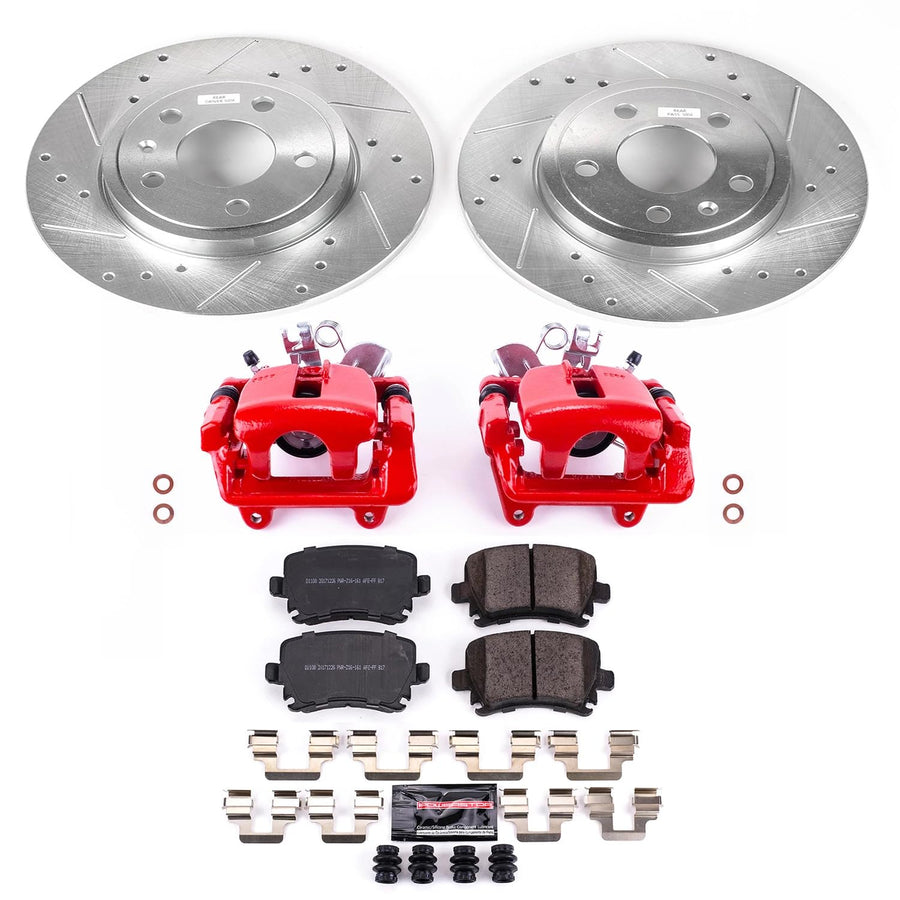 Power Stop Z23 Evolution Rear Brake Kit-Drilled/Slotted Rotors, Carbon Ceramic Brake Pads & Calipers For 2005-2009 Audi A4, 2005-2009 Audi A4 Quattro [Model Specific]