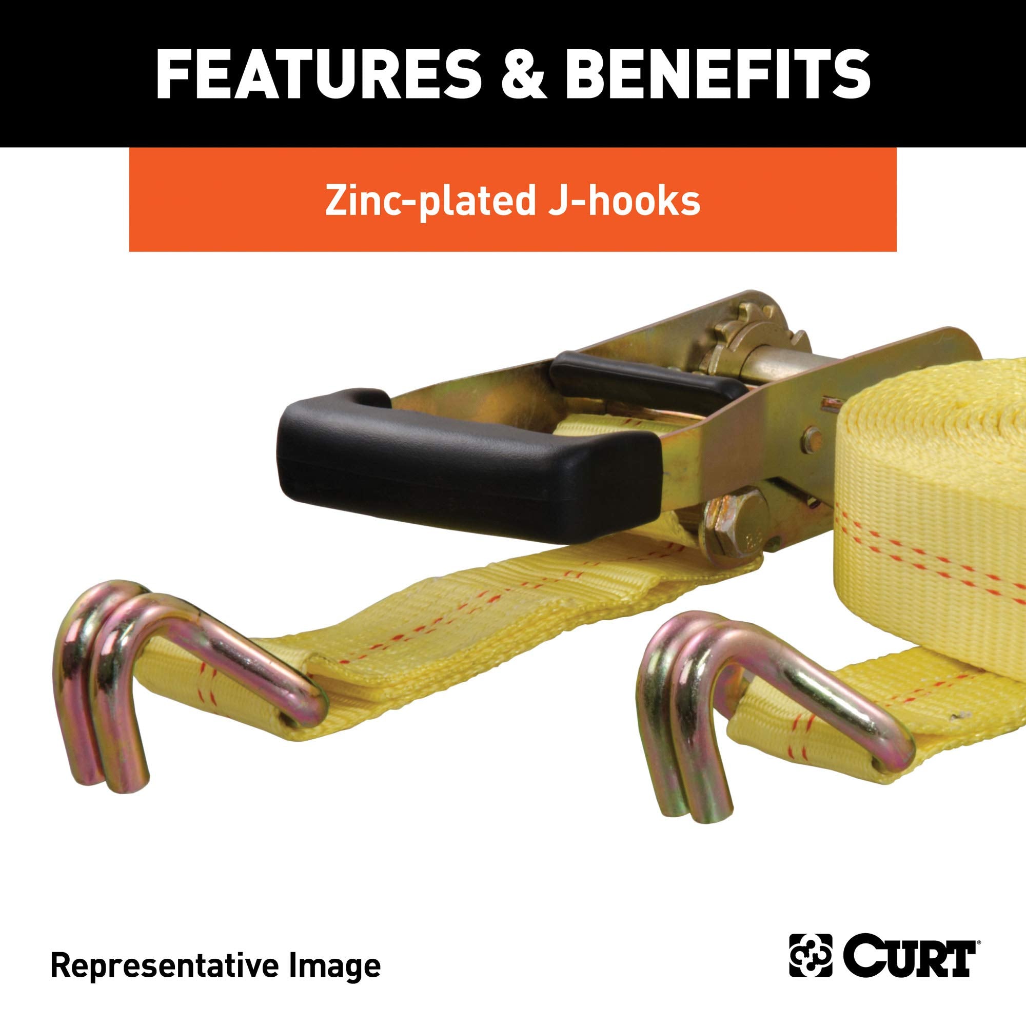 CURT 1-1/2-Inch x 14-Foot Yellow Nylon Ratchet Strap, 5,000 lbs. Break Strength 83036
