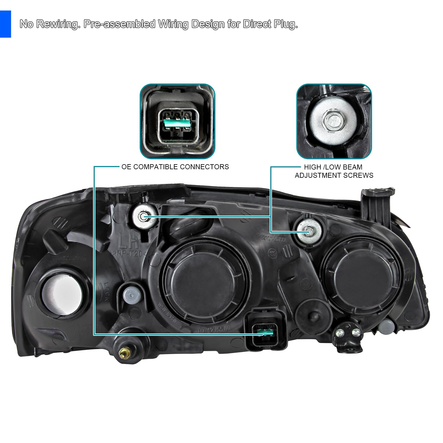 Replacement SPEC-D TUNING Black Headlights Compatible with 2004-2006 Hyundai Elantra L+R Pair Head Lights Lamps Assembly