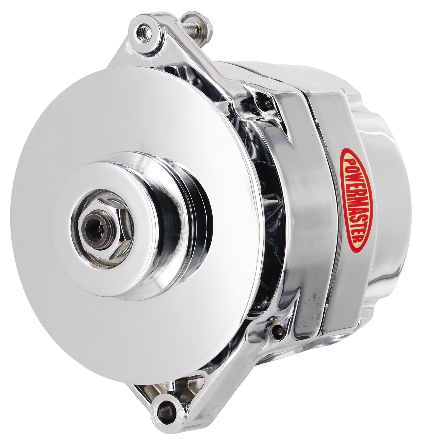 Chrome Powermaster 8-36101-344 Alternator (Upgrade 100A 1V Pulley & Baffle 1 Wire Motorola Replacement 1" Mating flange)