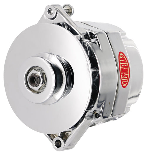 Chrome Powermaster 8-36141-344 Alternator (Upgrade 150A 1V Pulley & Baffle 1 Wire Motorola Replacement 1" Mating flange)