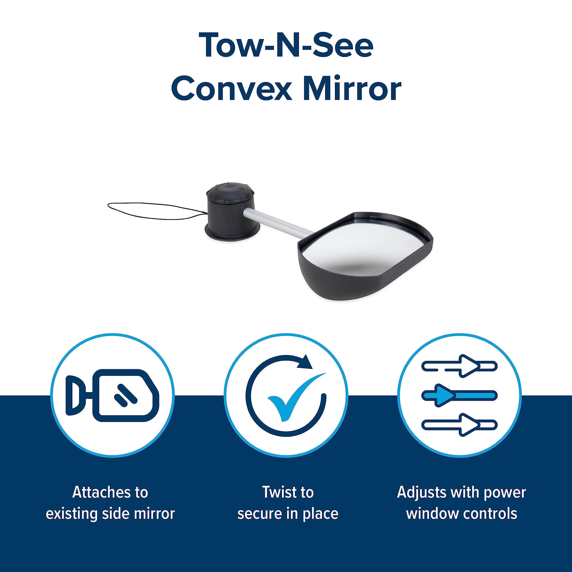Tow-N-See Camco Mirror | Features Quick and Simple Installation & Attaches to Existing Side Mirror | Perfect to Add to RV Accessories, Truck Accessories, Car Accessories & More | Convex Style (25668)