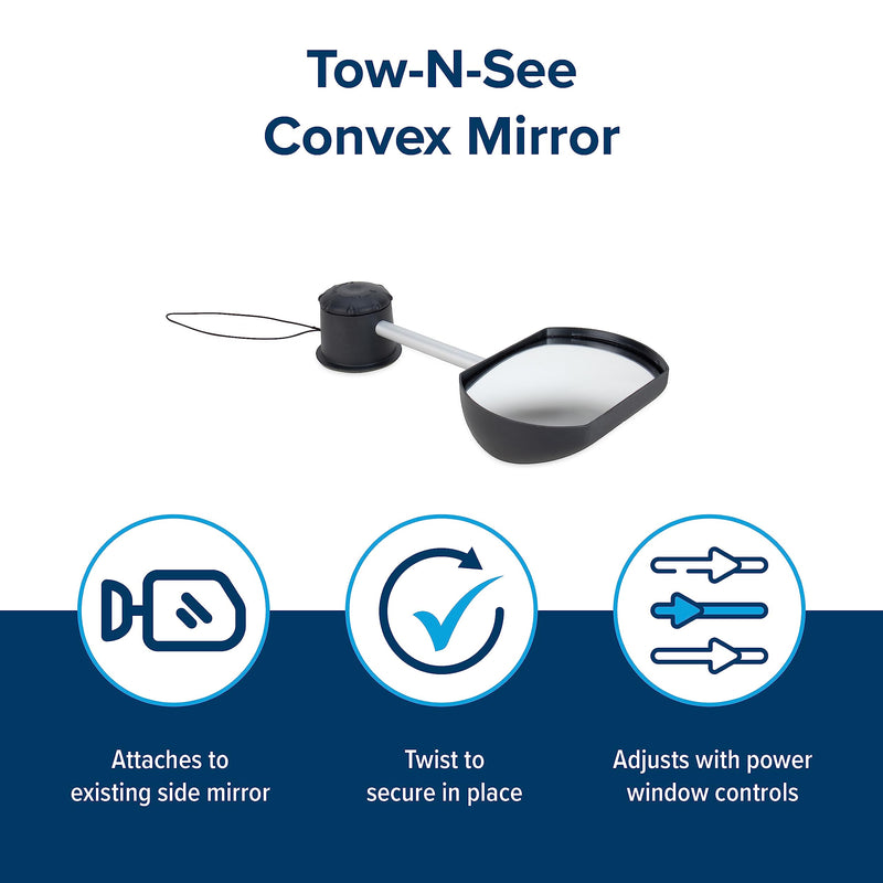 Tow-N-See Camco Mirror | Features Quick and Simple Installation & Attaches to Existing Side Mirror | Perfect to Add to RV Accessories, Truck Accessories, Car Accessories & More | Convex Style (25668)