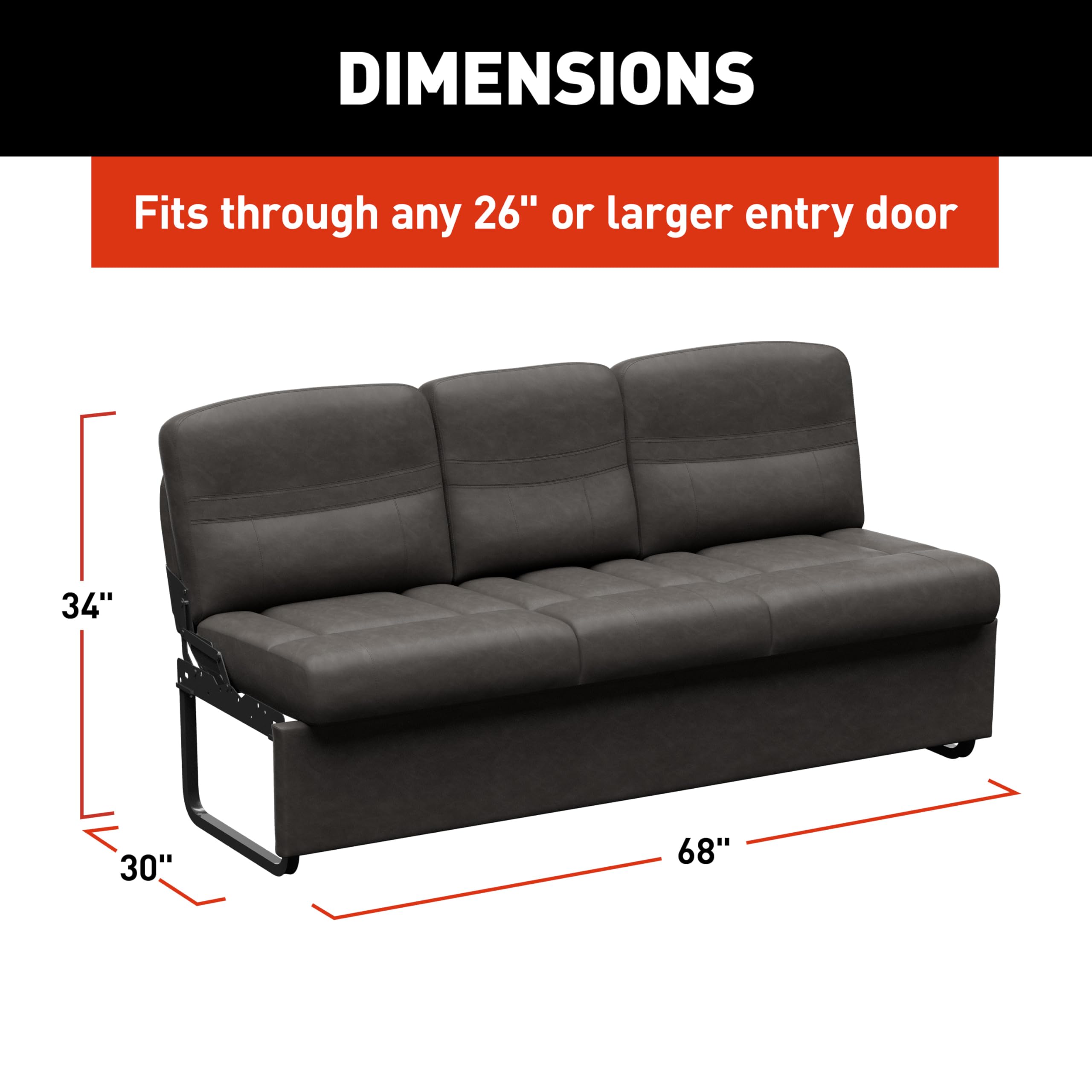 68" Thomas Payne Signature McCoy RV Jackknife Sleeper Sofa with Matching Kickboard, Easy Transition, High-Density Foam Cushioning, Fold-Down Center, Dual Cupholders - 2024044398