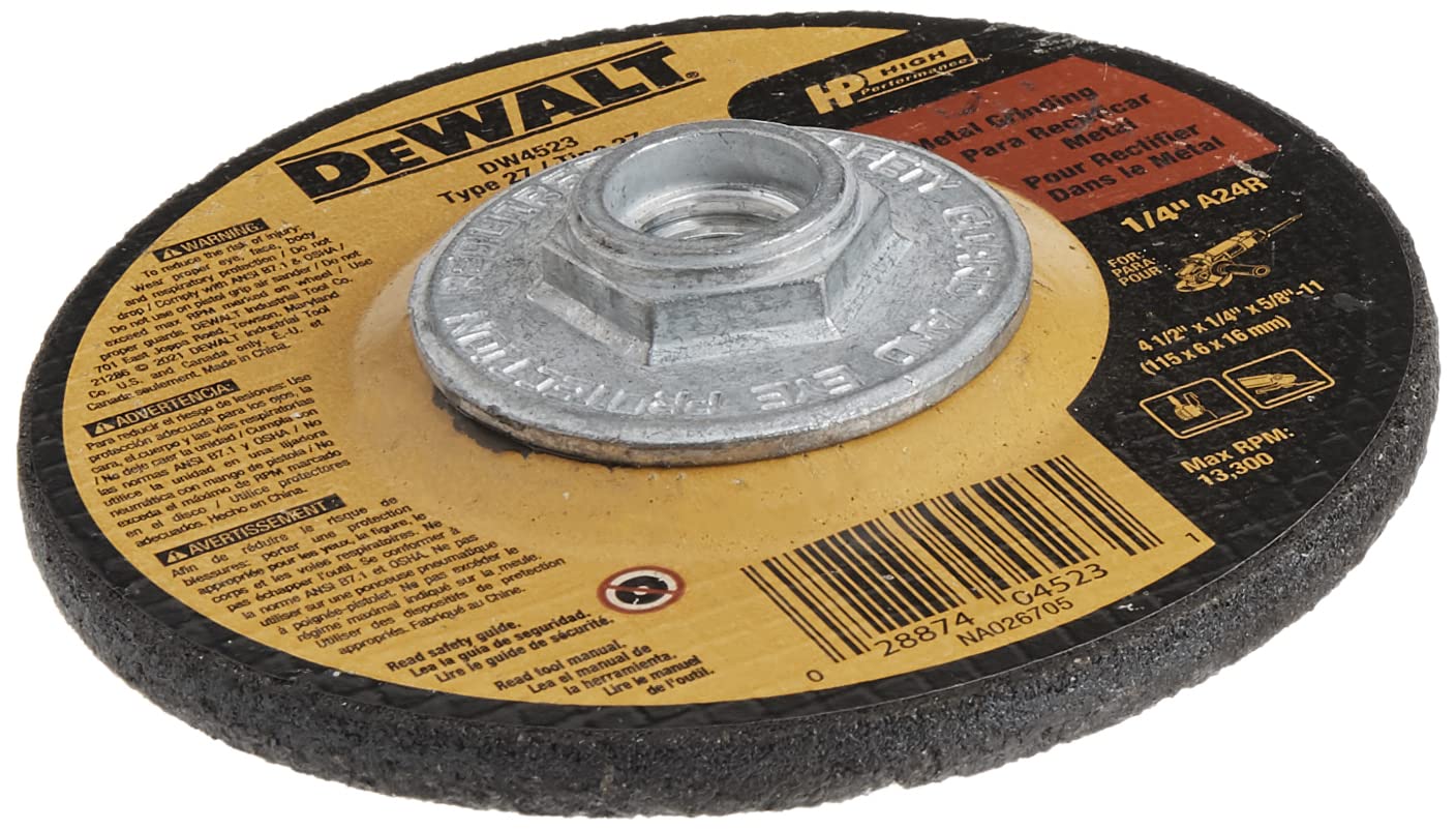 DEWALT General Purpose Grinding Wheel for Metal, 4-1/2-Inch x 1/4-Inch x 5/8-Inch (DW4523)