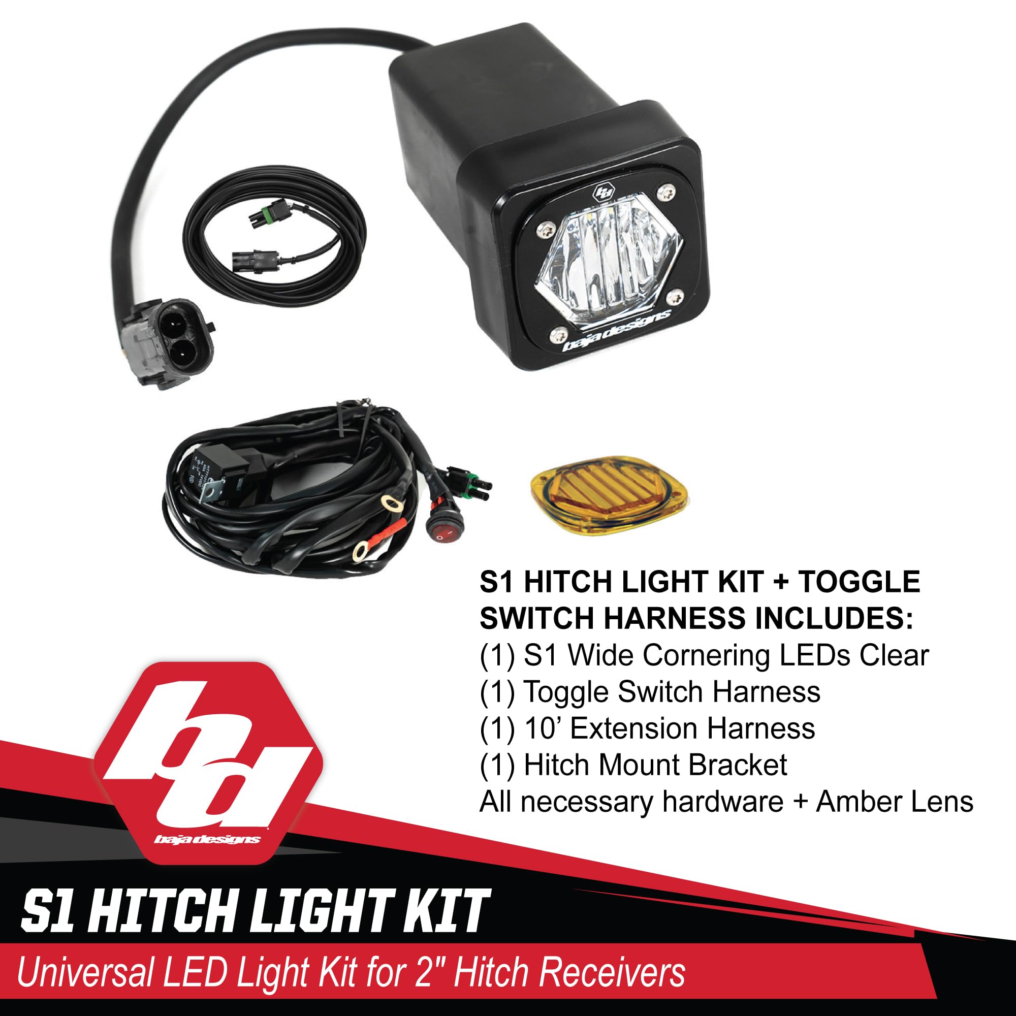 Universal Hitch Light Kit Baja Designs S1 LED - Universal Fit, Includes Toggle Switch Harness