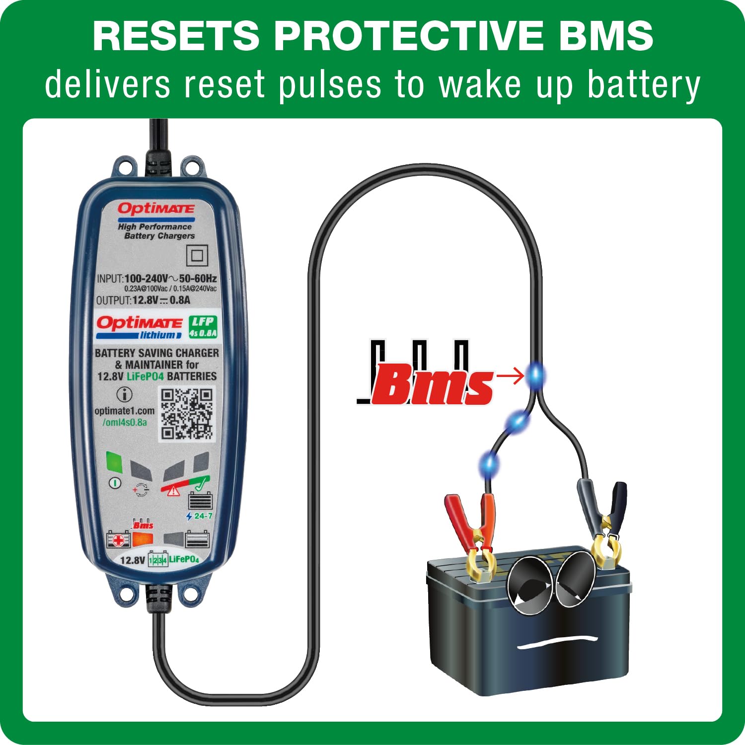 OptiMATE 0.8A Lithium 4s, TM-471, 12.8V 8-step sealed battery saving charger & maintainer